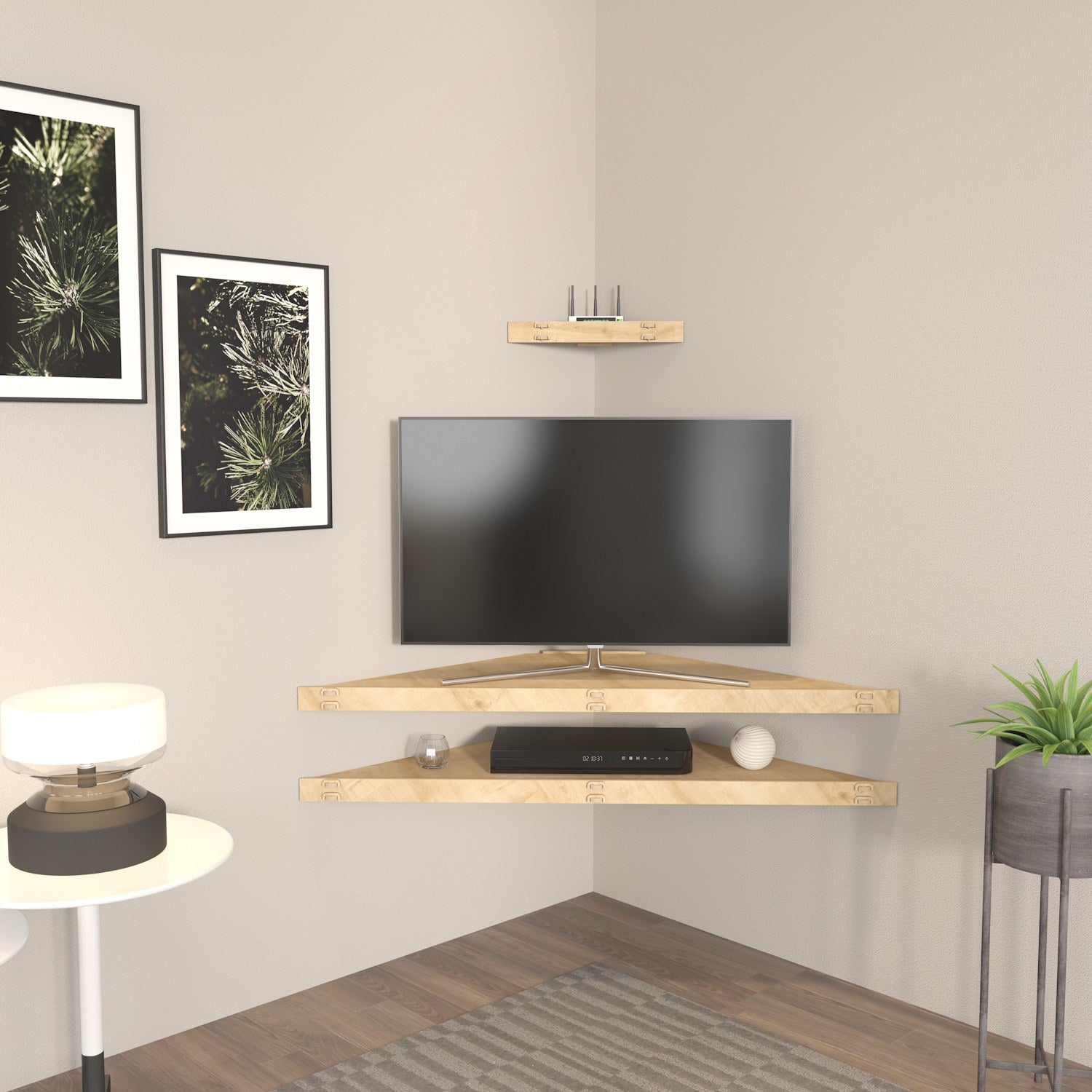 Suporte de TV elegante em carvalho, 120 cm x 49 cm x 5 cm | Painel de partículas 100% revestido em melamina, 8 mm de espessura | Perfeito para salas de estar e espaços de entretenimento modernos