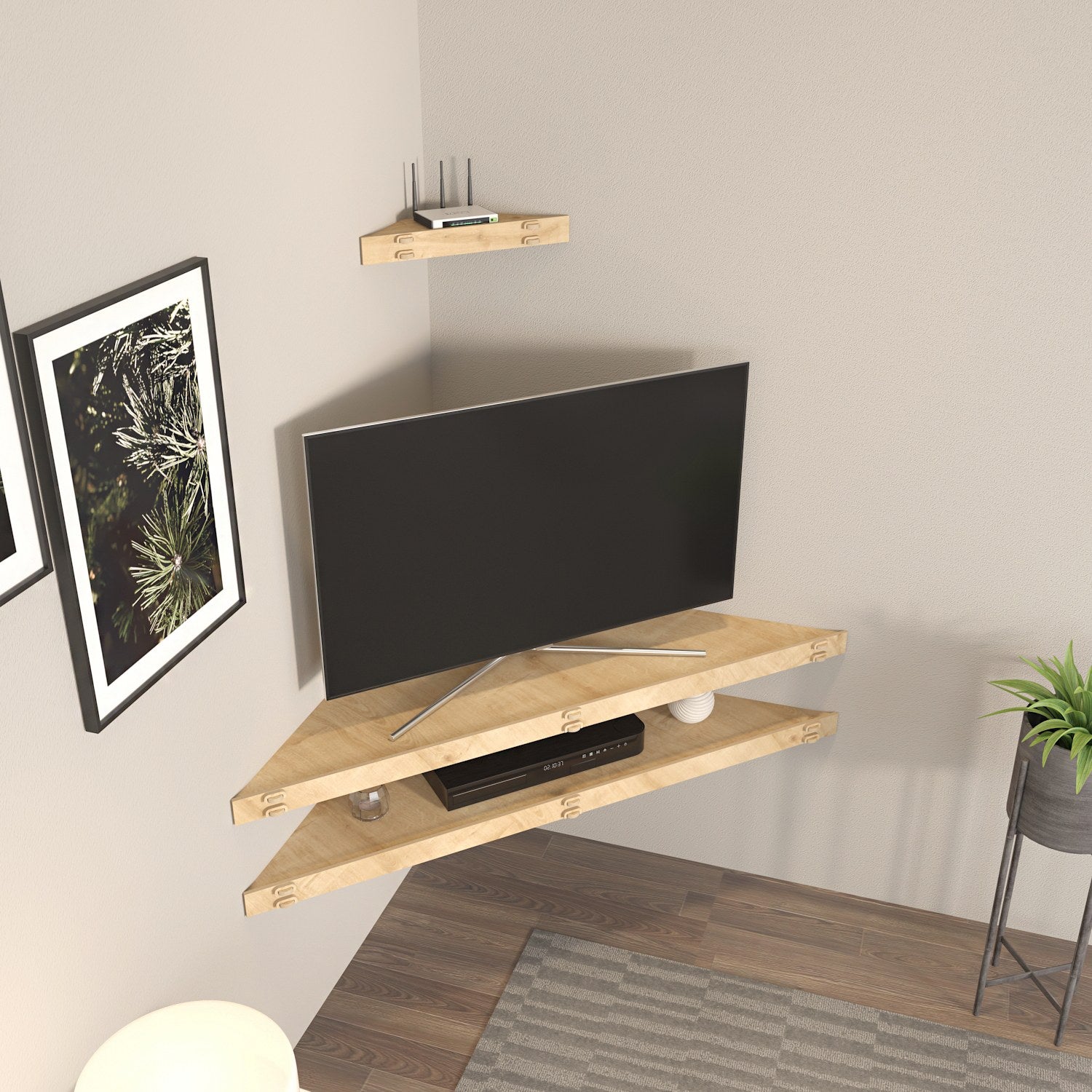 Suporte de TV elegante em carvalho, 120 cm x 49 cm x 5 cm | Painel de partículas 100% revestido em melamina, 8 mm de espessura | Perfeito para salas de estar e espaços de entretenimento modernos