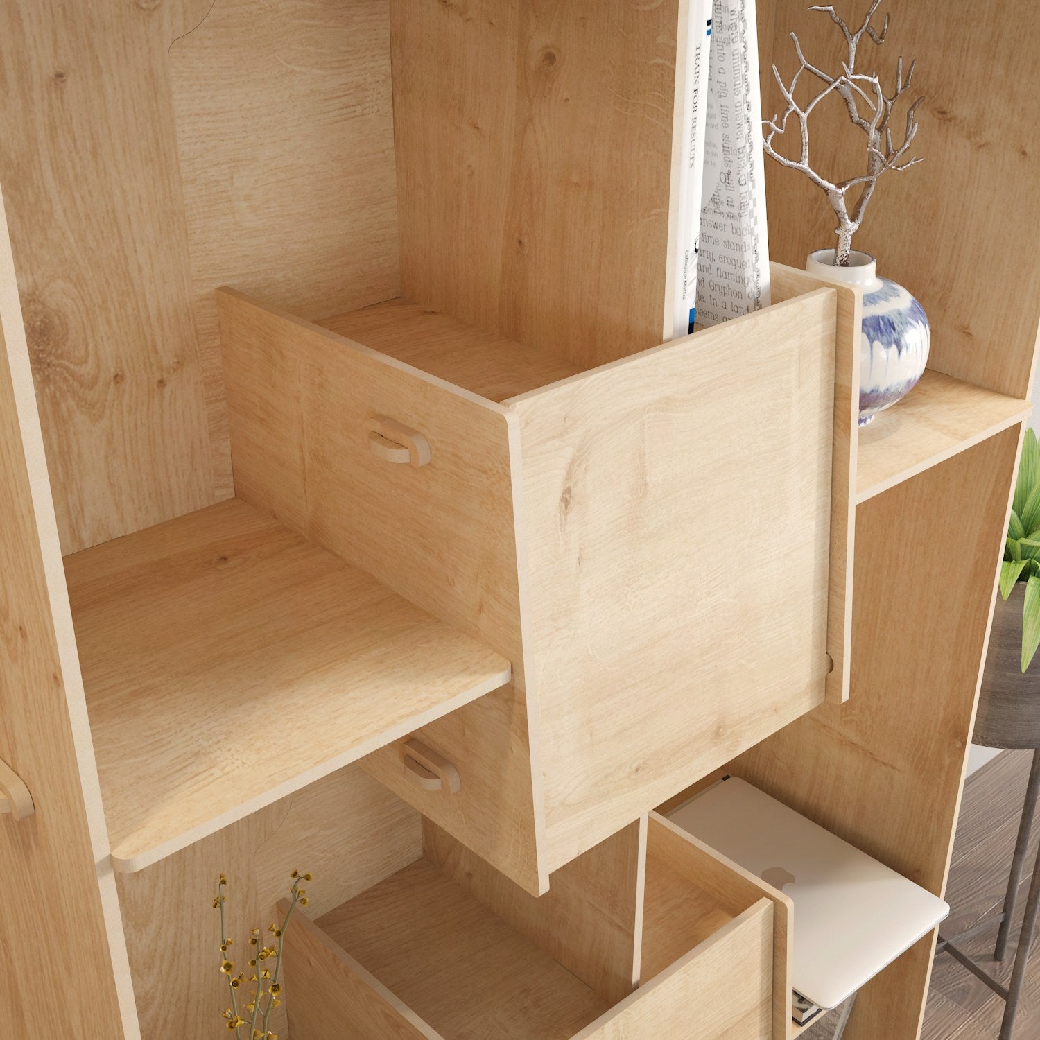 Estante de carvalho elegante, 83 cm x 138 cm x 27 cm | Painel de partículas 100% revestido de melamina, 8 mm de espessura | Perfeito para decoração moderna de casa e escritório