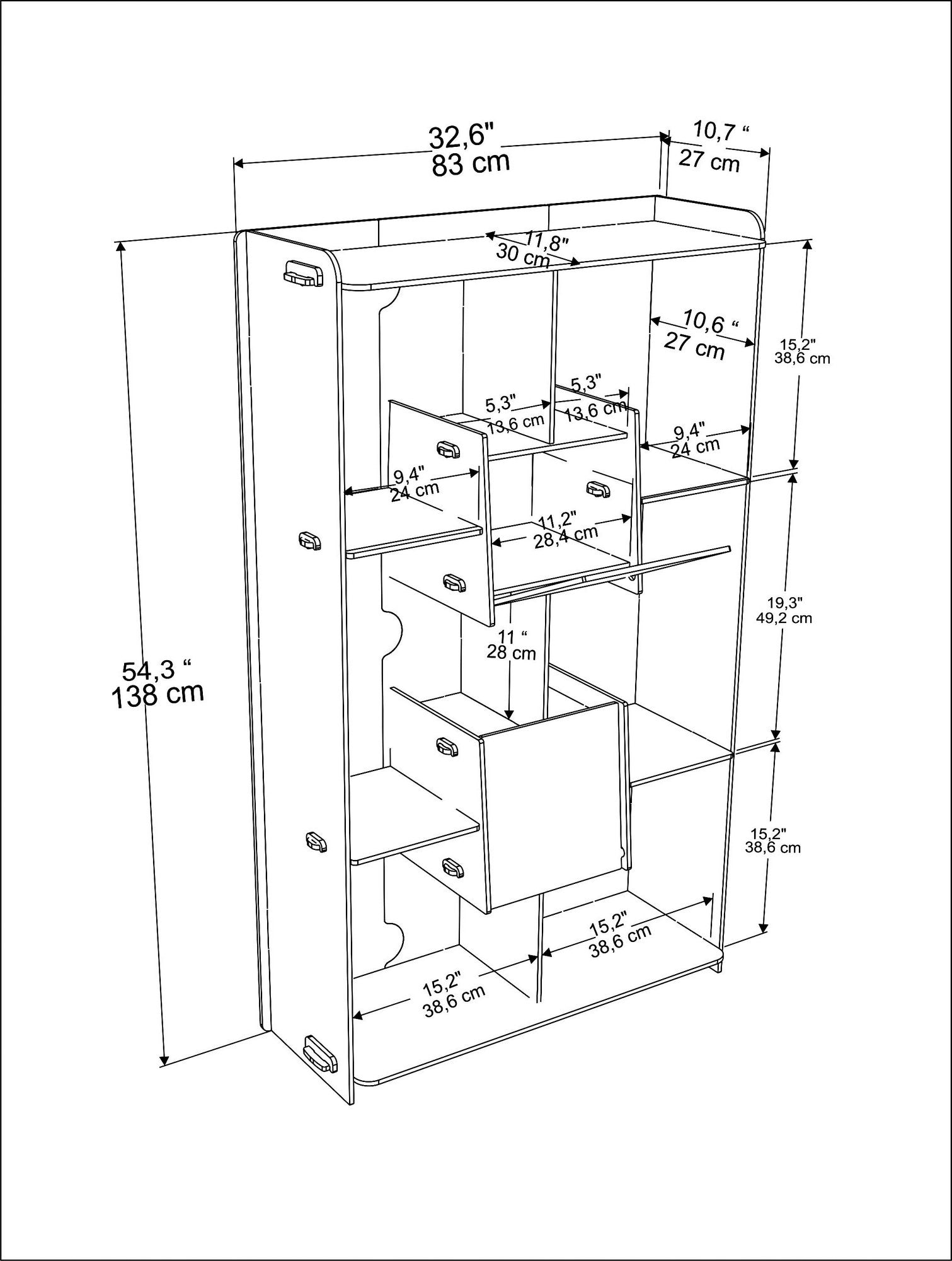 Estante de carvalho elegante, 83 cm x 138 cm x 27 cm | Painel de partículas 100% revestido de melamina, 8 mm de espessura | Perfeito para decoração moderna de casa e escritório