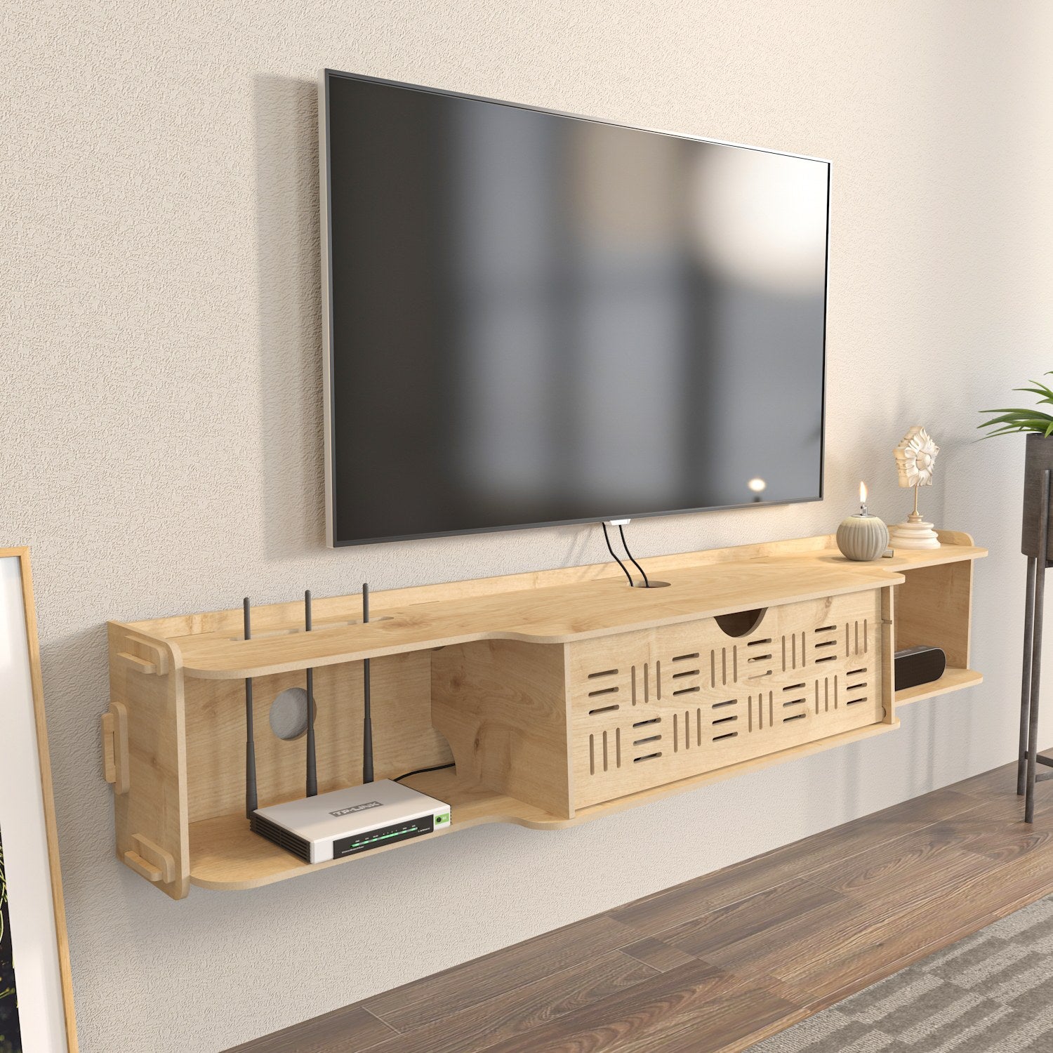 Suporte de TV elegante em carvalho, 140 cm x 25 cm x 25 cm | Painel de partículas 100% revestido em melamina, 8 mm de espessura | Perfeito para salas de estar e espaços de entretenimento modernos