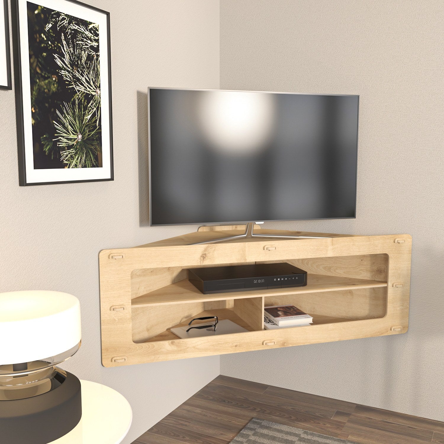 Suporte de TV elegante em carvalho, 120 cm x 40 cm x 45 cm | Painel de partículas 100% revestido em melamina, 8 mm de espessura | Perfeito para salas de estar e espaços de entretenimento modernos