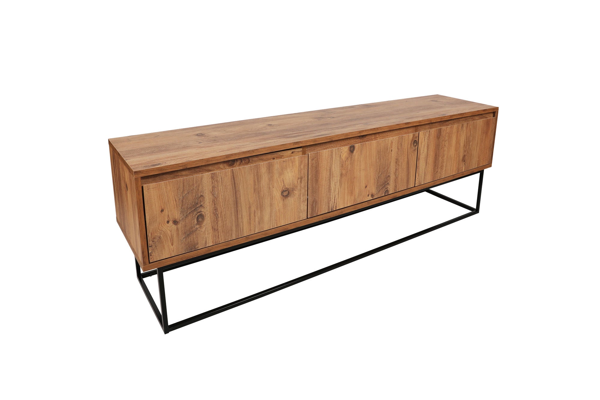 Suporte de TV moderno com 3 gavetas, nogueira e preto, 140 cm | Painel de partículas 100% revestido em melamina, pés de metal | Elegante e funcional para sala de estar