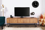 Suporte de TV moderno com 3 gavetas e prateleiras, nogueira e preto, 180 cm | Painel de partículas 100% revestido de melamina, pernas de metal, montagem na parede, design industrial