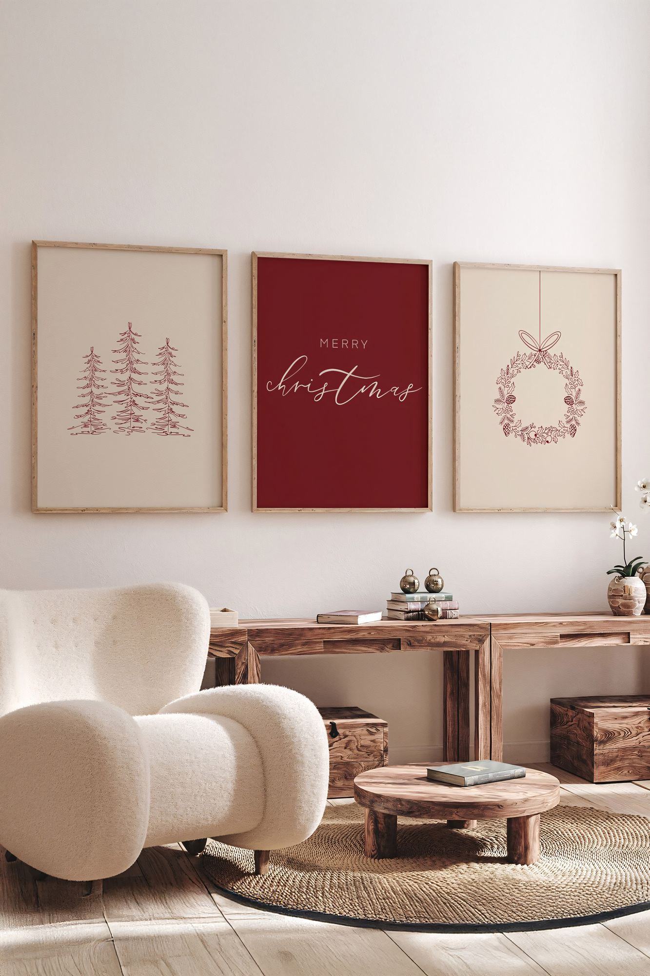 Conjunto de 3 Quadros Decorativos Multicolor em Madeira Maciça - Arte Digital Emoldurada 33x48cm