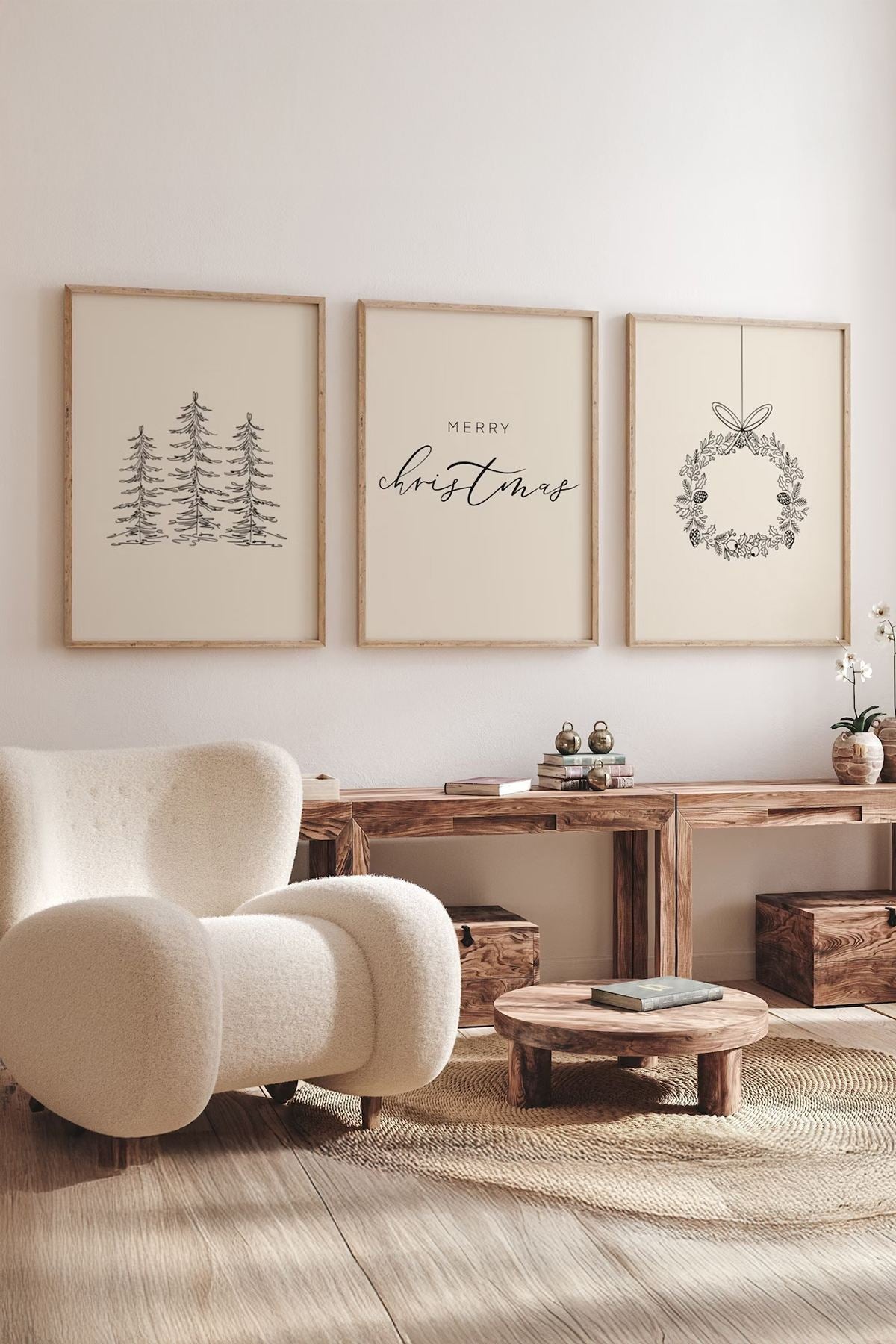 Conjunto de 3 Quadros Decorativos Multicolor em Madeira Maciça - Arte Digital Emoldurada 33x48cm