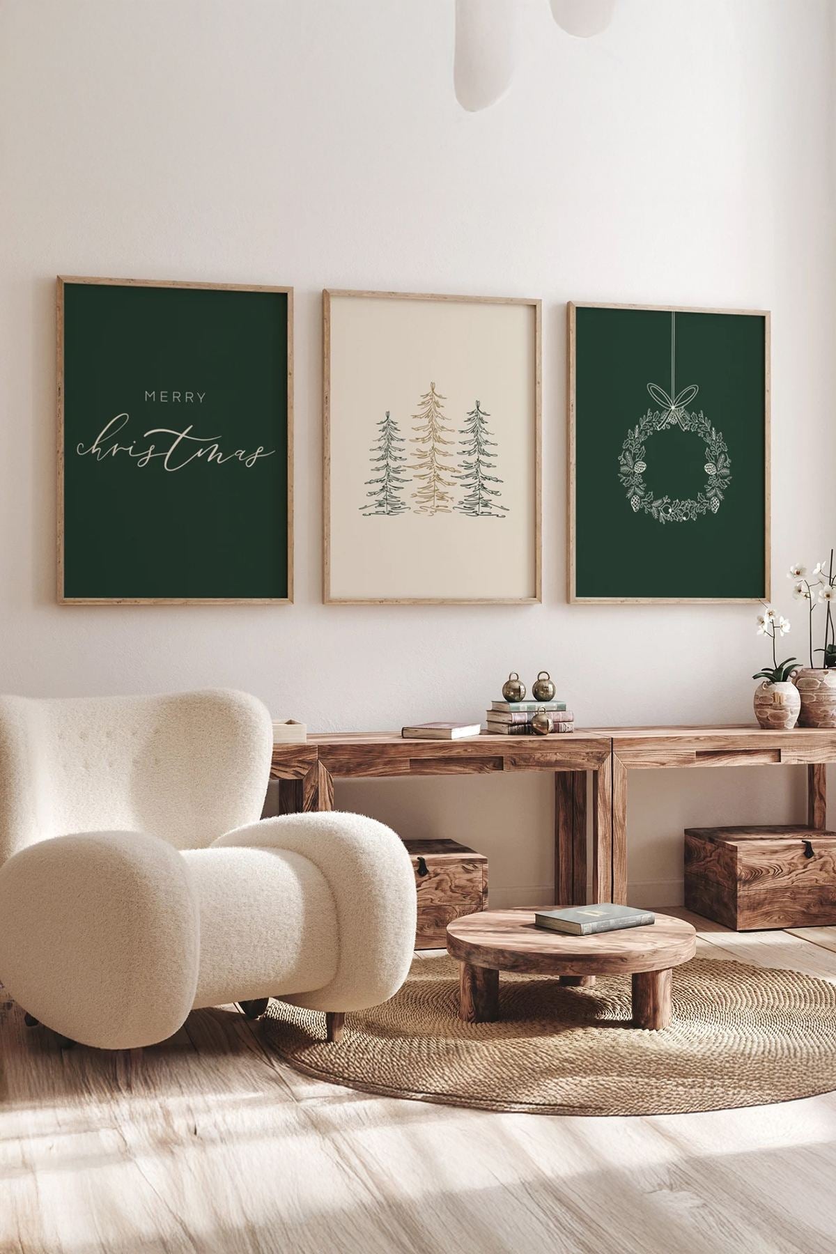 Conjunto de 3 Quadros Decorativos Multicolor em Madeira Maciça - Arte Digital Emoldurada 33x48cm