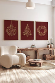 Conjunto de 3 Quadros Decorativos Multicolor em Madeira Maciça - Arte Digital Emoldurada 33x48cm