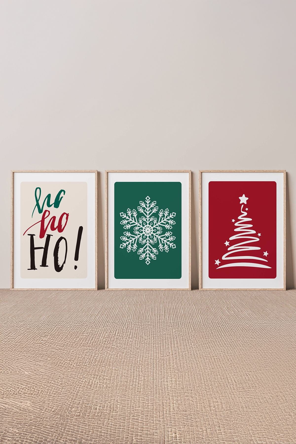 Conjunto de 3 Quadros Decorativos Multicolor em Madeira Maciça - Arte Digital Emoldurada 33x48cm