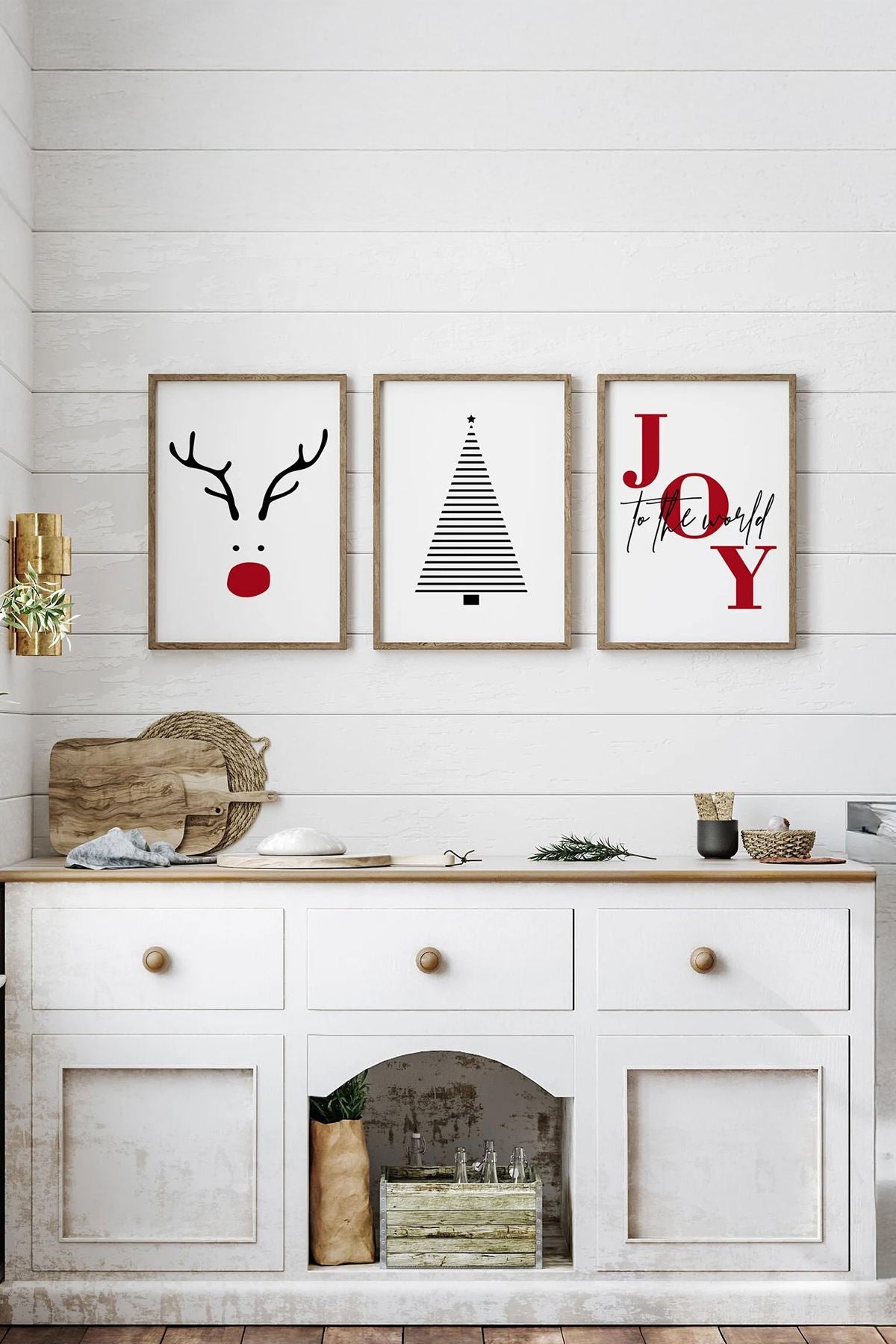 Conjunto de 3 Quadros Decorativos Multicolor em Madeira Maciça - Arte Digital Emoldurada 33x48cm