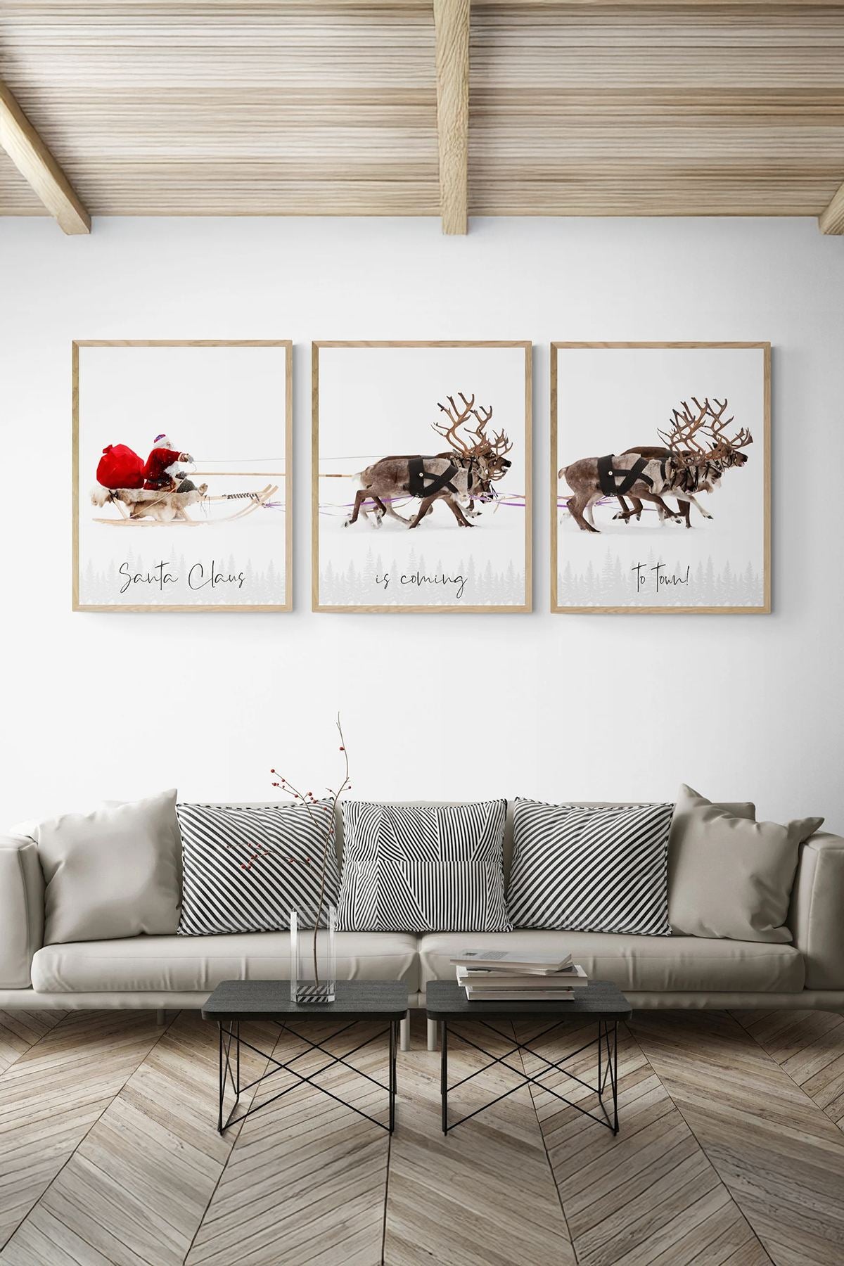 Conjunto de 3 Quadros Decorativos Multicolor em Madeira Maciça - Arte Digital Emoldurada 33x48cm