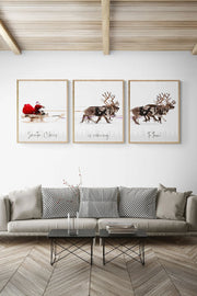 Conjunto de 3 Quadros Decorativos Multicolor em Madeira Maciça - Arte Digital Emoldurada 33x48cm