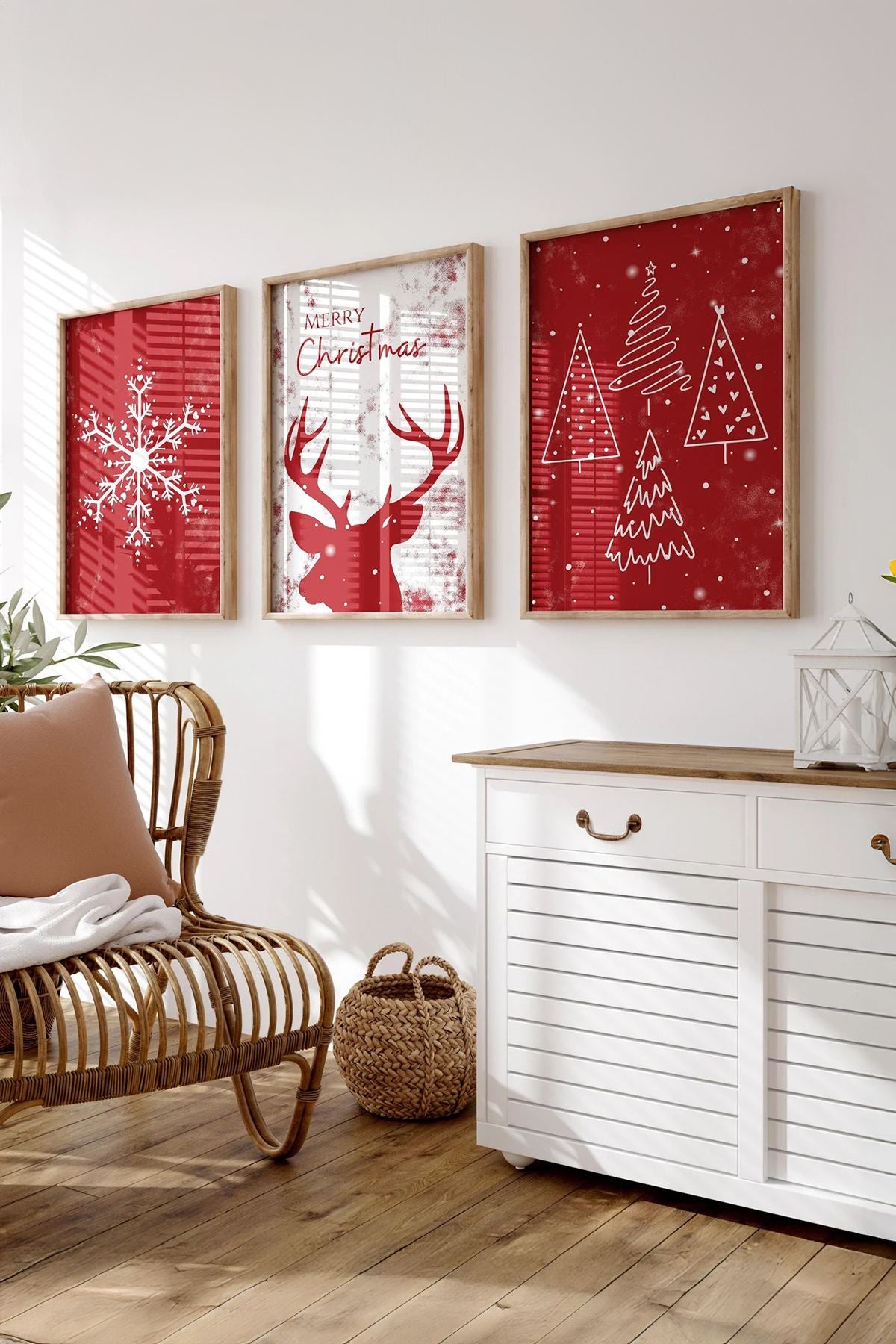 Conjunto de 3 Quadros Decorativos Multicolor em Madeira Maciça - Arte Digital Emoldurada 33x48cm