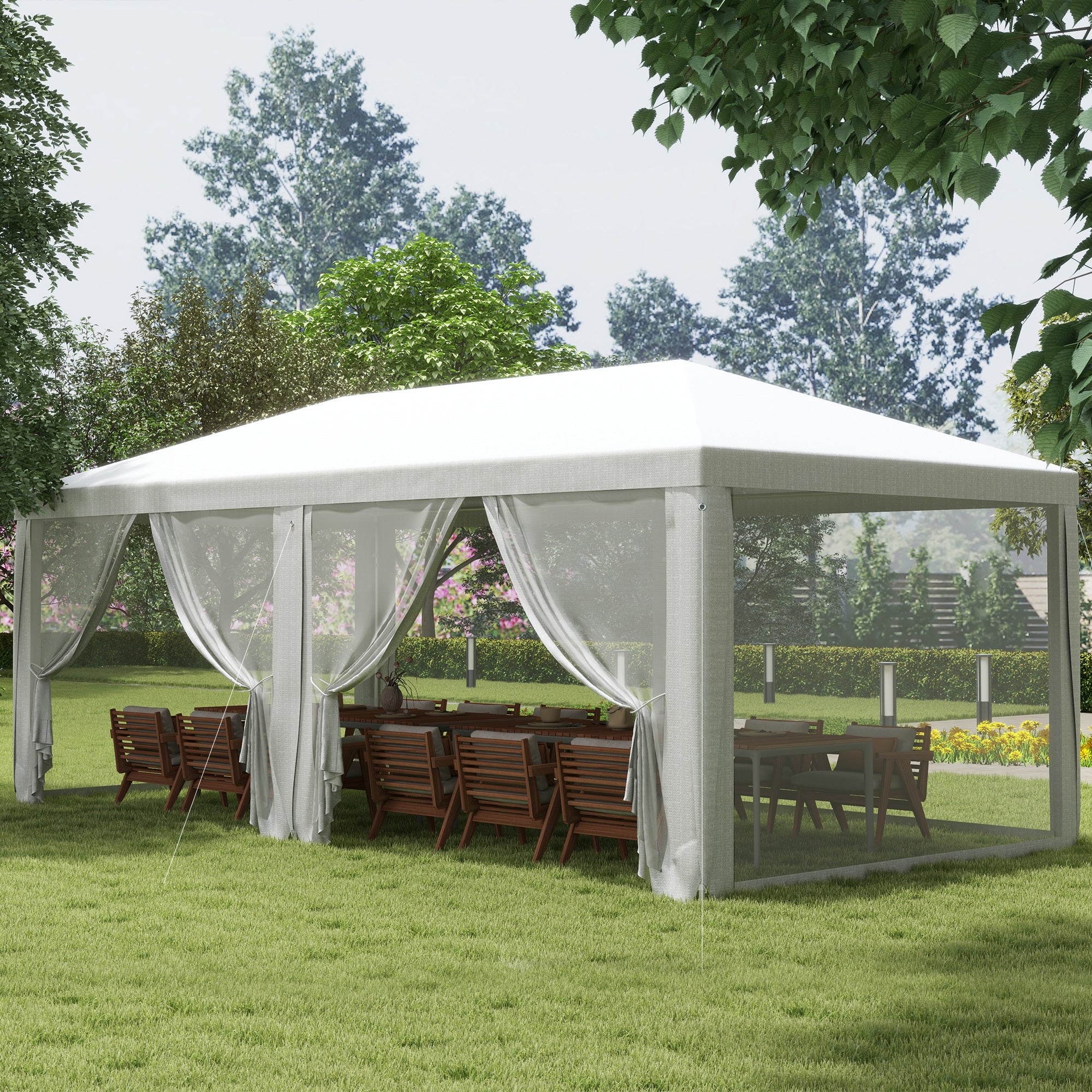 Tenda para Festas 6x3 m com Mosquiteiros Laterais - Branco