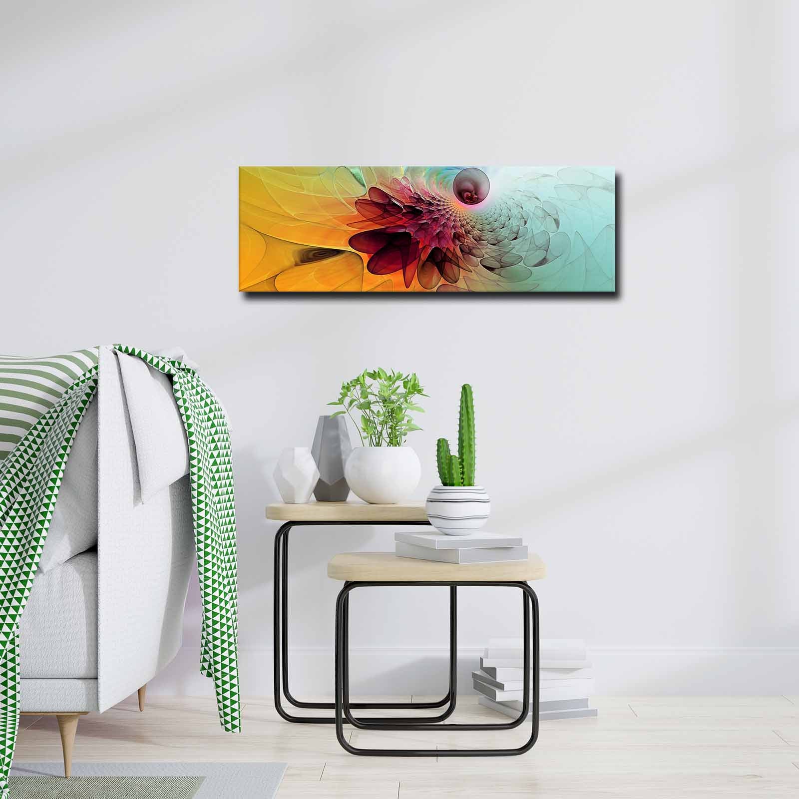 Quadro Decorativo em Tela Multicolor 30x90cm com Moldura de Pinho - Arte Moderna para Decoração de Interiores