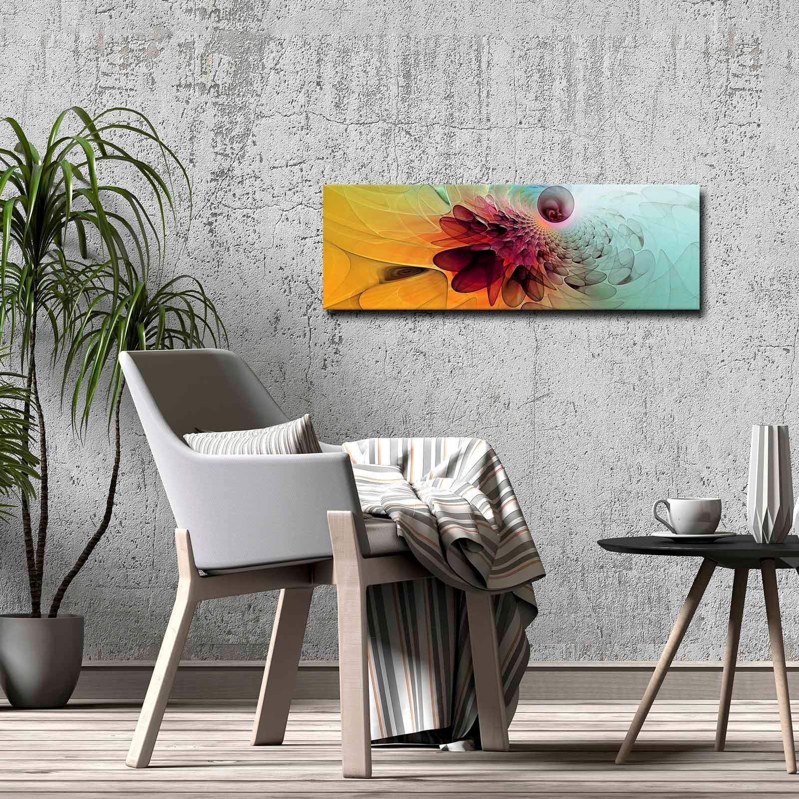 Quadro Decorativo em Tela Multicolor 30x90cm com Moldura de Pinho - Arte Moderna para Decoração de Interiores