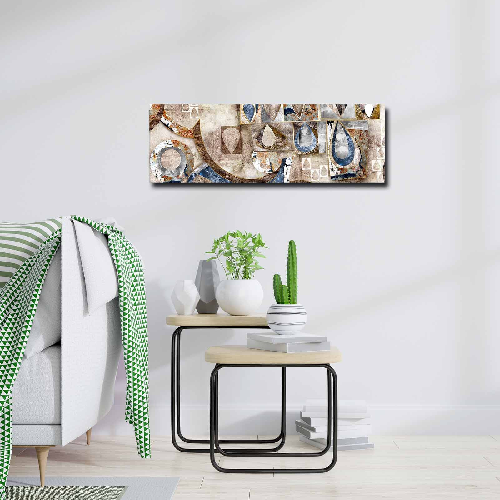 Quadro Decorativo em Tela Multicolor 30x90cm com Moldura de Pinho - Arte Moderna para Decoração de Interiores