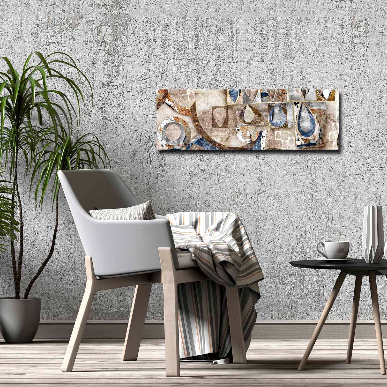 Quadro Decorativo em Tela Multicolor 30x90cm com Moldura de Pinho - Arte Moderna para Decoração de Interiores