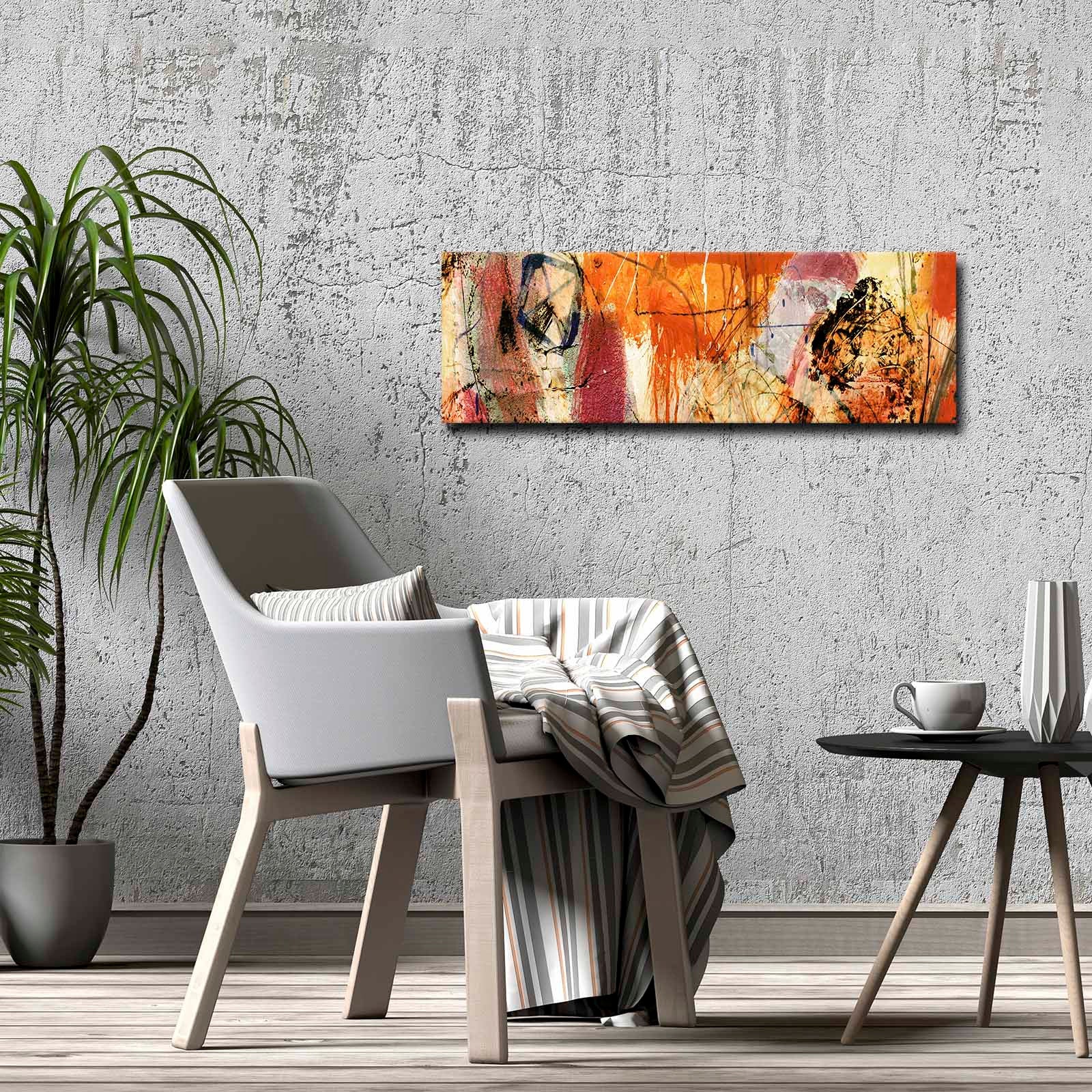 Quadro Decorativo em Tela Multicolor 30x90cm com Moldura de Pinho - Arte Moderna para Decoração de Interiores