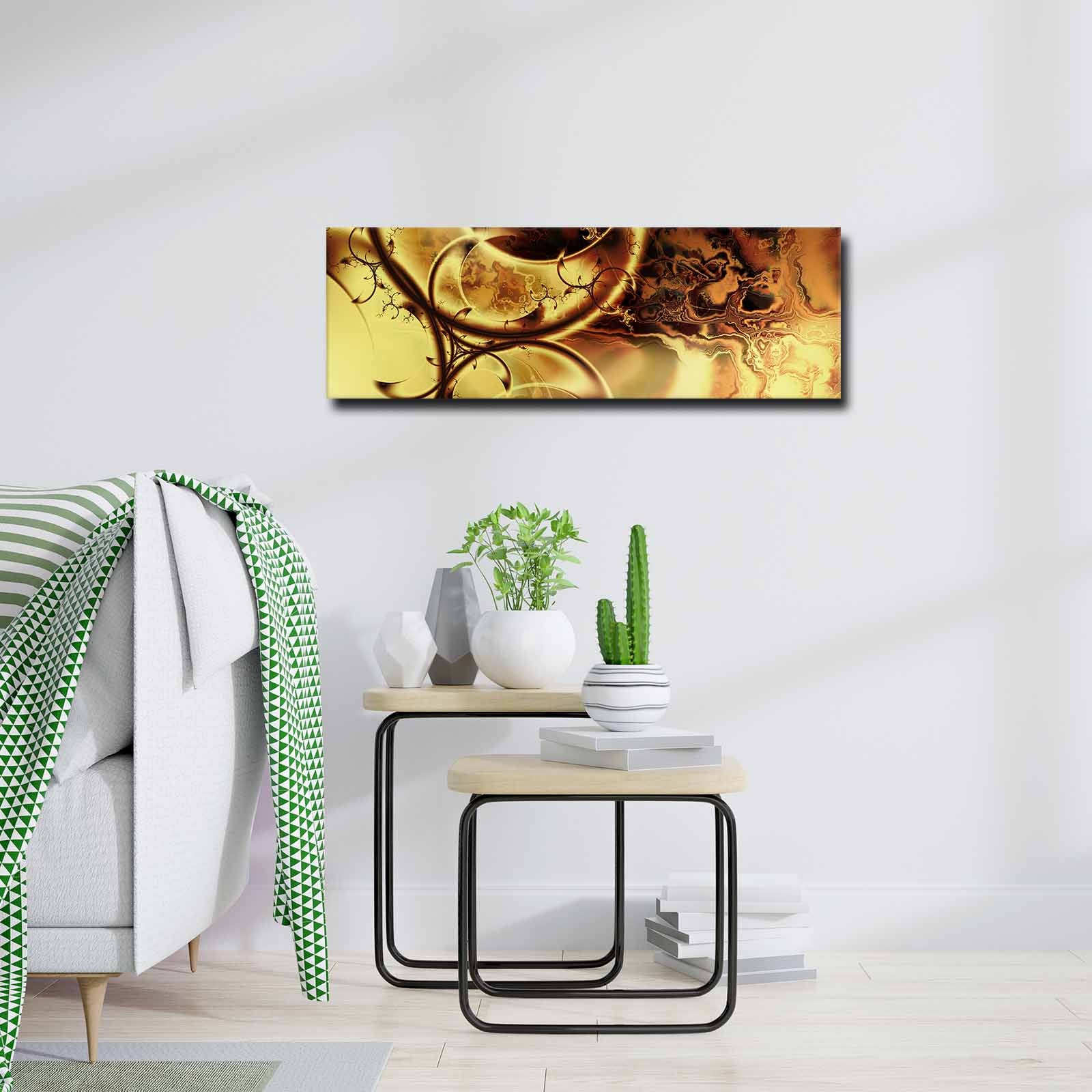 Quadro Decorativo em Tela Multicolor 30x90cm com Moldura de Pinho - Arte Moderna para Decoração de Interiores