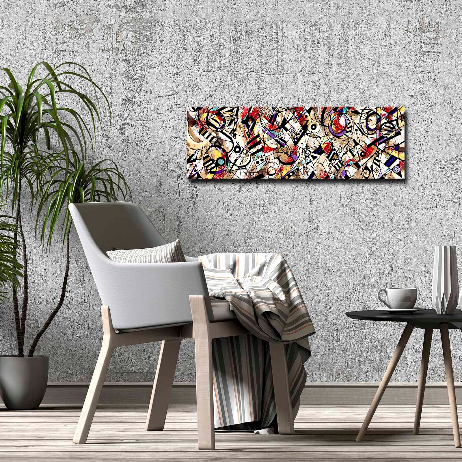 Quadro Decorativo em Tela Multicolor 30x90cm com Moldura de Pinho - Arte Moderna para Decoração de Interiores