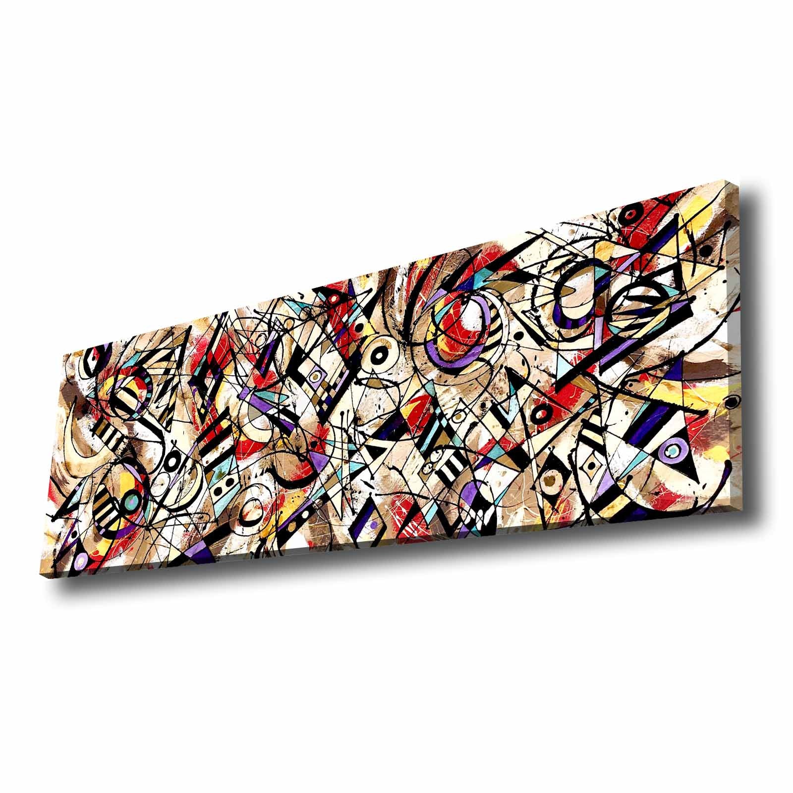 Quadro Decorativo em Tela Multicolor 30x90cm com Moldura de Pinho - Arte Moderna para Decoração de Interiores