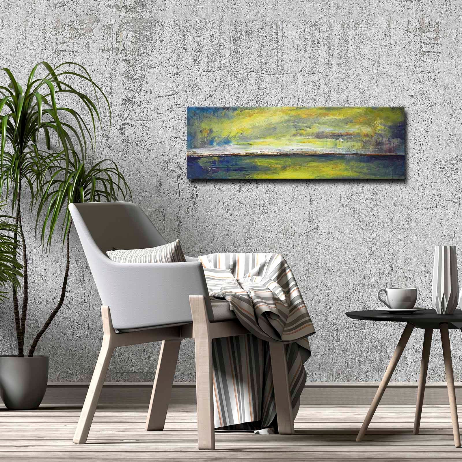Quadro Decorativo em Tela Multicolor 30x90cm com Moldura de Pinho - Arte Moderna para Decoração de Interiores