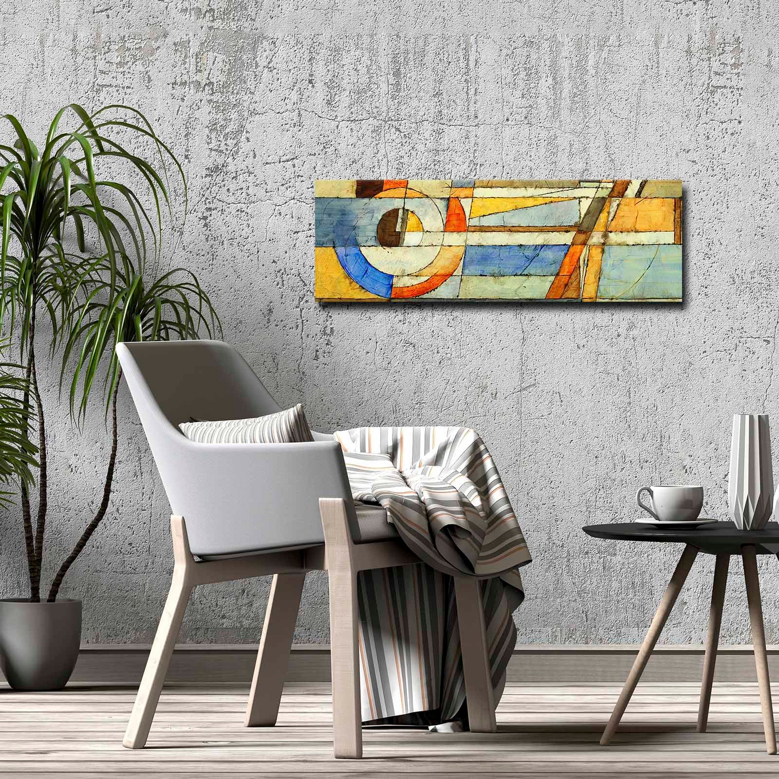 Quadro Decorativo em Tela Multicolor 30x90cm com Moldura de Pinho - Arte Moderna para Decoração de Interiores