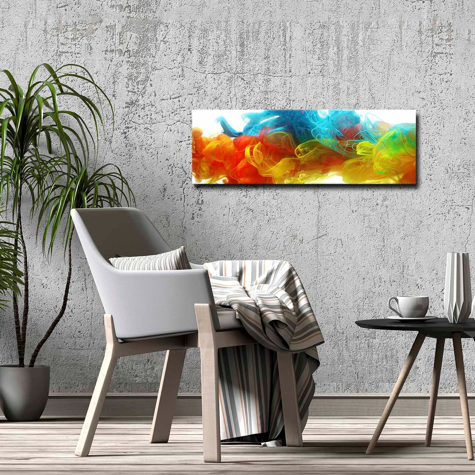 Quadro Decorativo em Tela Multicolor 30x90cm com Moldura de Pinho - Arte Moderna para Decoração de Interiores