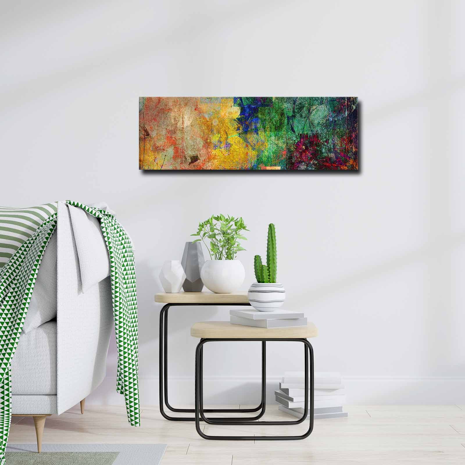 Quadro Decorativo em Tela Multicolor 30x90cm com Moldura de Pinho - Arte Moderna para Decoração de Interiores