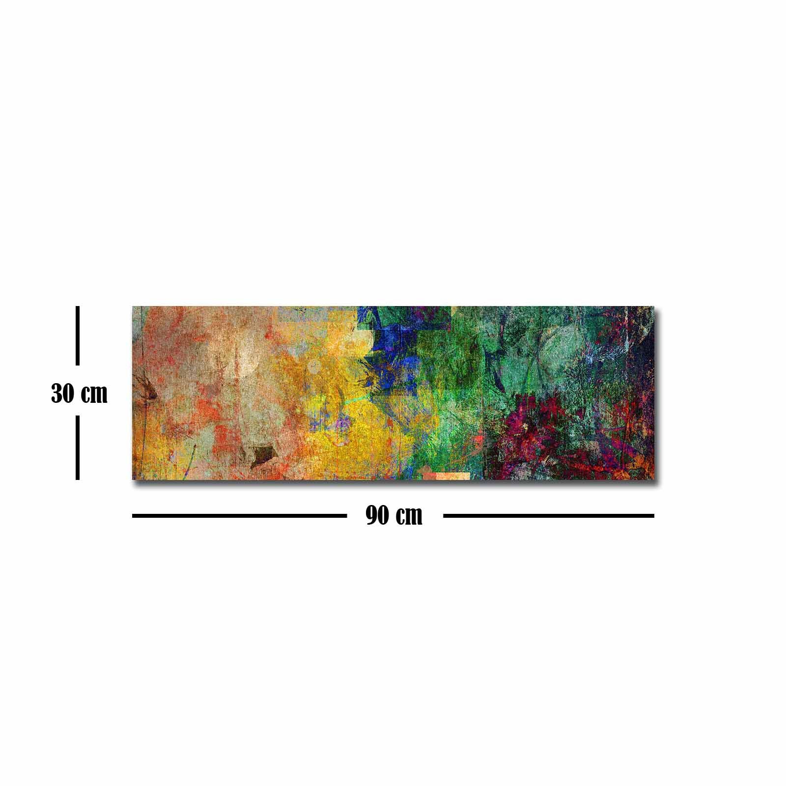 Quadro Decorativo em Tela Multicolor 30x90cm com Moldura de Pinho - Arte Moderna para Decoração de Interiores