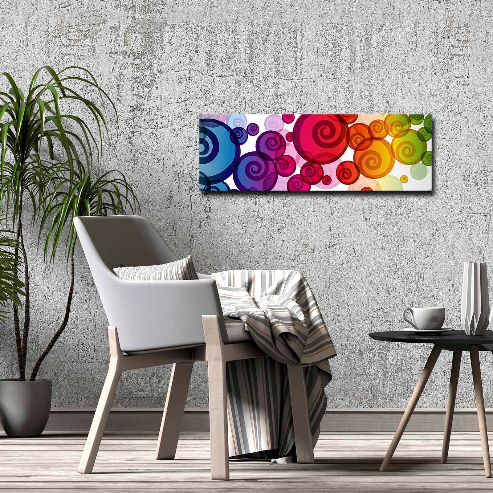 Quadro Decorativo em Tela Multicolor 30x90cm com Moldura de Pinho - Arte Moderna para Decoração de Interiores