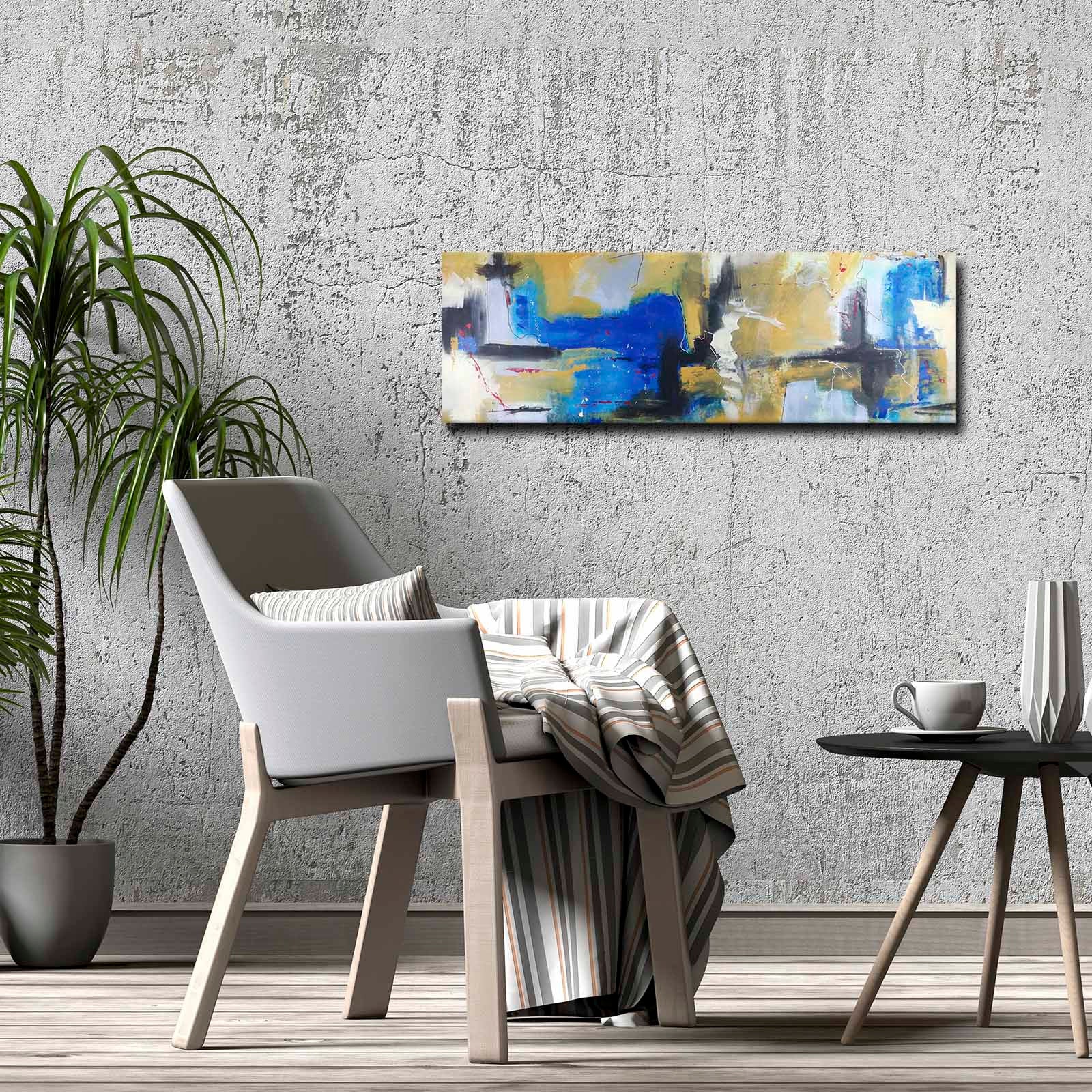 Quadro Decorativo em Tela Multicolor 30x90cm com Moldura de Pinho - Arte Moderna para Decoração de Interiores
