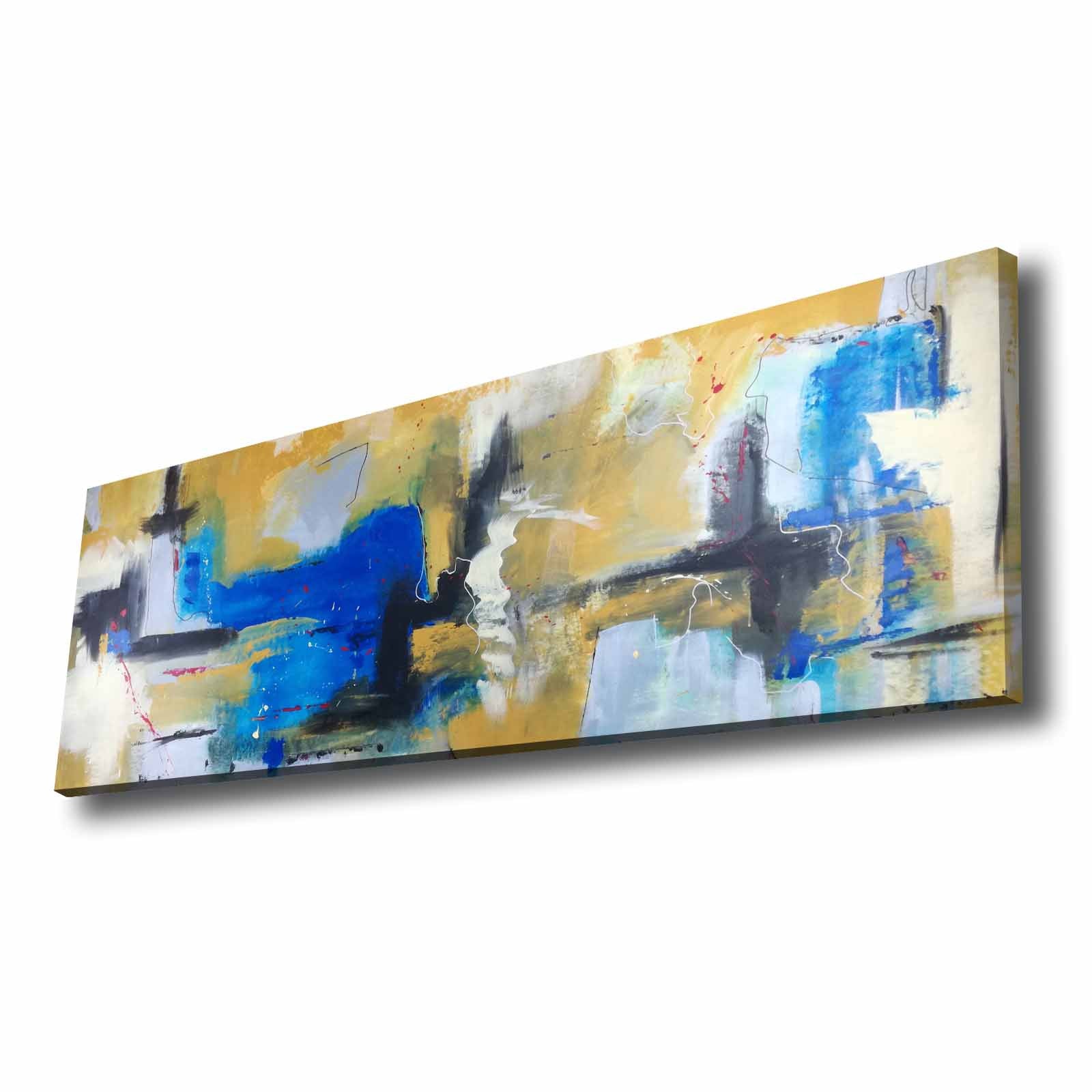 Quadro Decorativo em Tela Multicolor 30x90cm com Moldura de Pinho - Arte Moderna para Decoração de Interiores