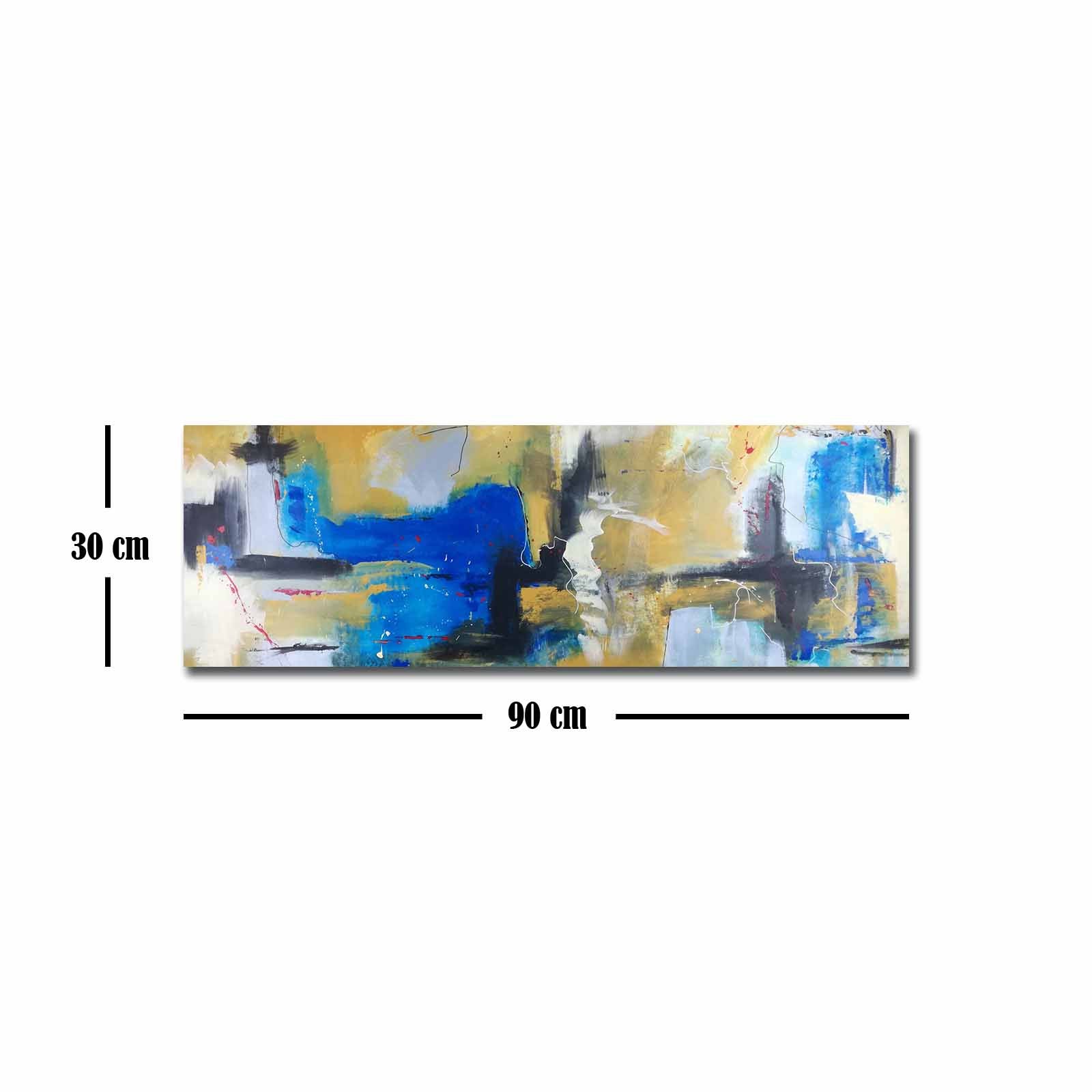 Quadro Decorativo em Tela Multicolor 30x90cm com Moldura de Pinho - Arte Moderna para Decoração de Interiores