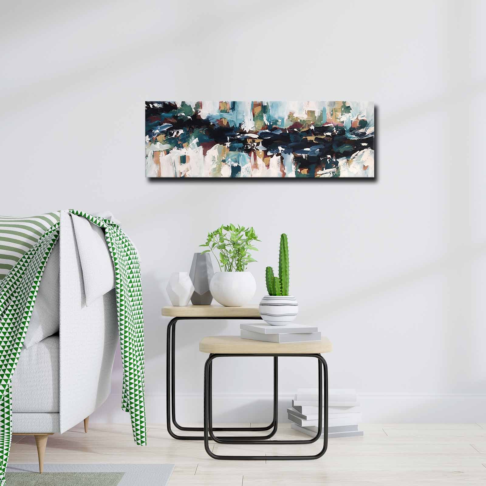 Quadro Decorativo em Tela Multicolor 30x90cm com Moldura de Pinho - Arte Moderna para Decoração de Interiores