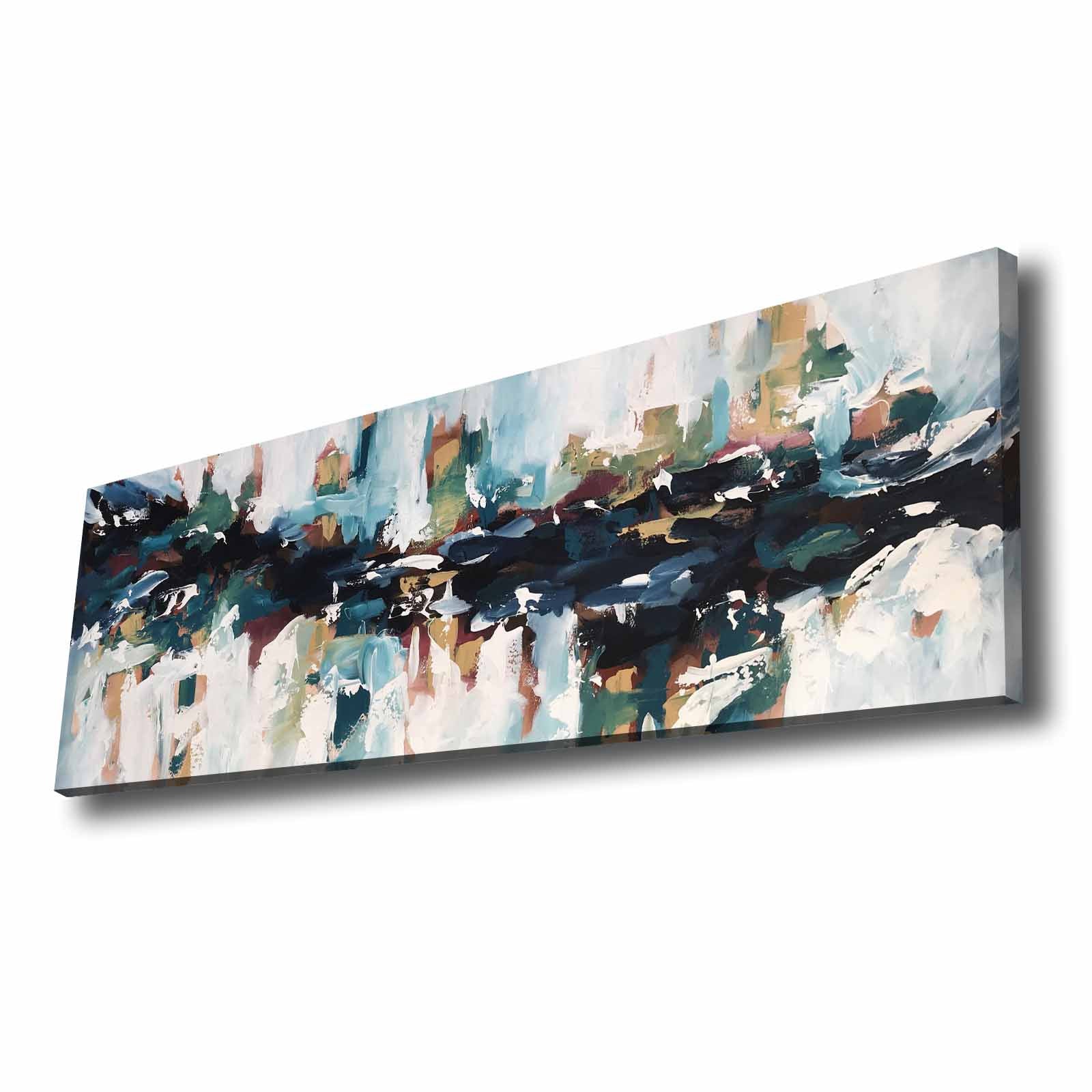 Quadro Decorativo em Tela Multicolor 30x90cm com Moldura de Pinho - Arte Moderna para Decoração de Interiores