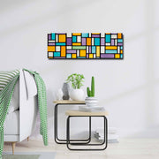 Quadro Decorativo em Tela Multicolor 30x90cm com Moldura de Pinho - Arte Moderna para Decoração de Interiores