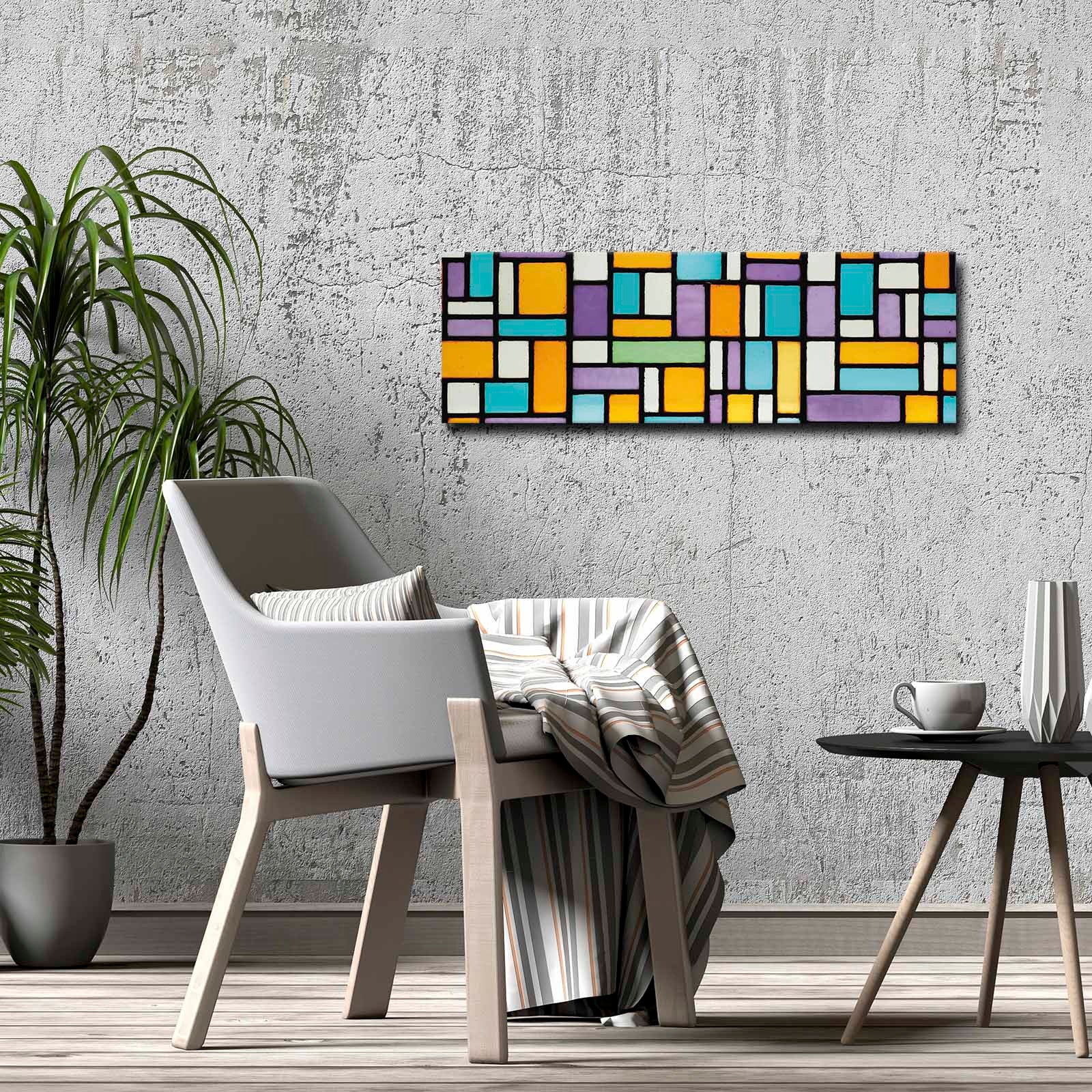 Quadro Decorativo em Tela Multicolor 30x90cm com Moldura de Pinho - Arte Moderna para Decoração de Interiores