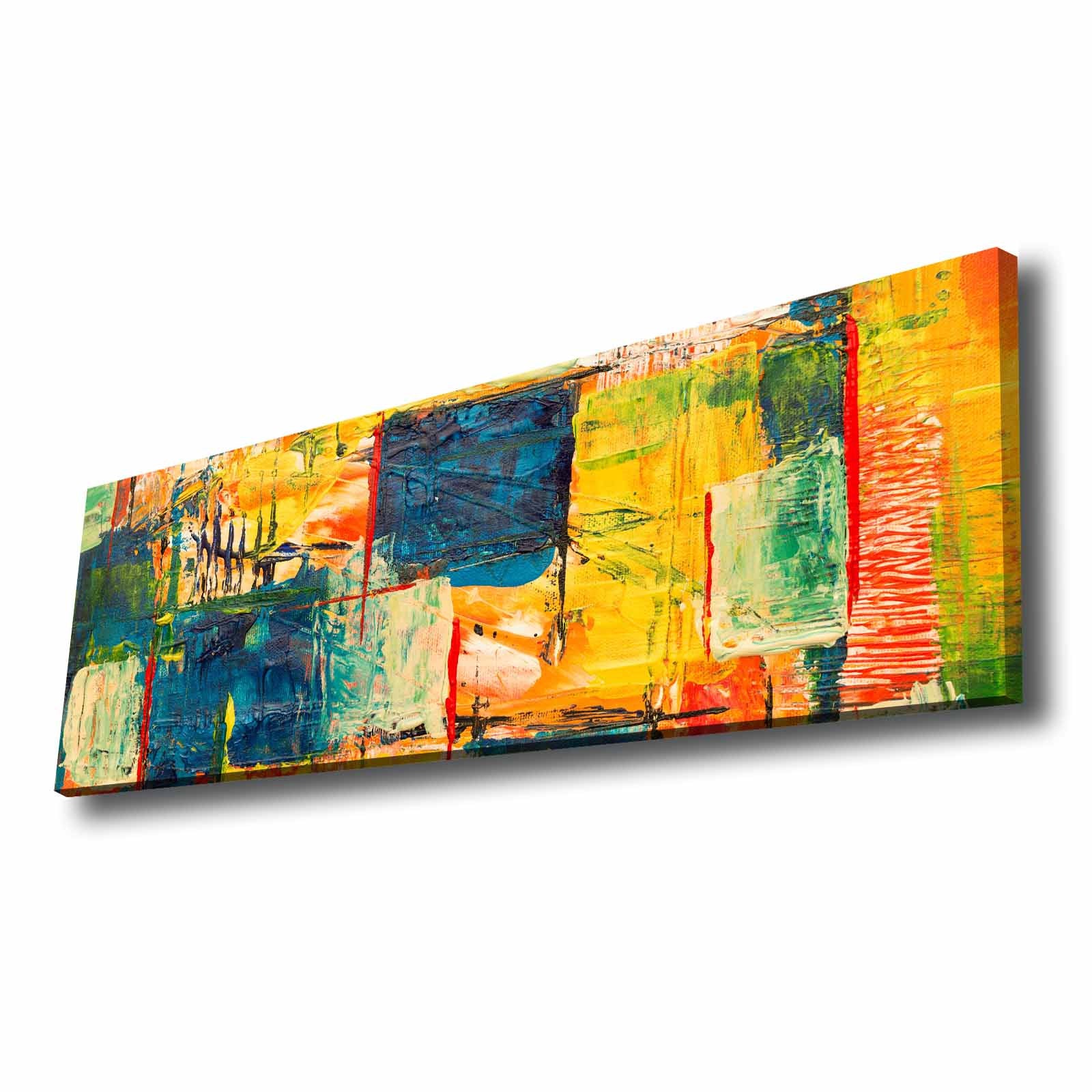 Quadro Decorativo em Tela Multicolor 30x90cm com Moldura de Pinho - Arte Moderna para Decoração de Interiores