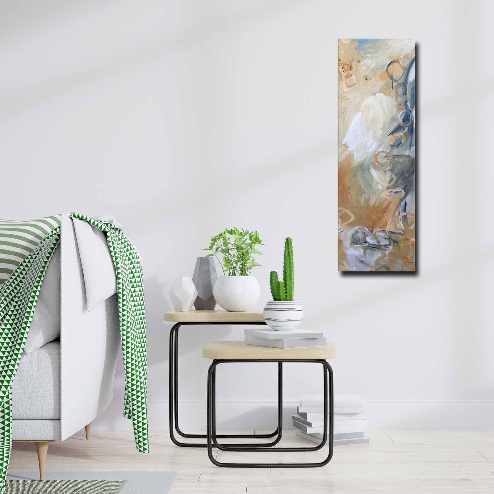 Quadro Decorativo em Tela Multicolor 30x90cm com Moldura de Pinho - Arte Moderna para Decoração de Interiores