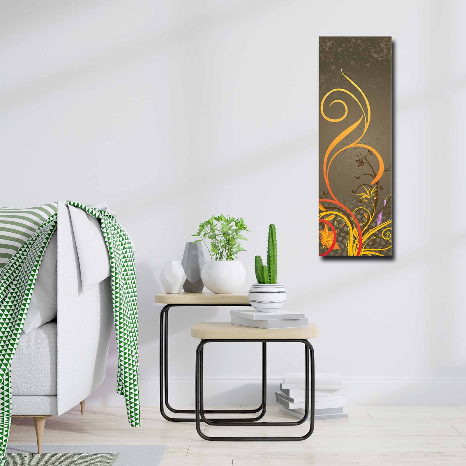 Quadro Decorativo em Tela Multicolor 30x90cm com Moldura de Pinho - Arte Moderna para Decoração de Interiores