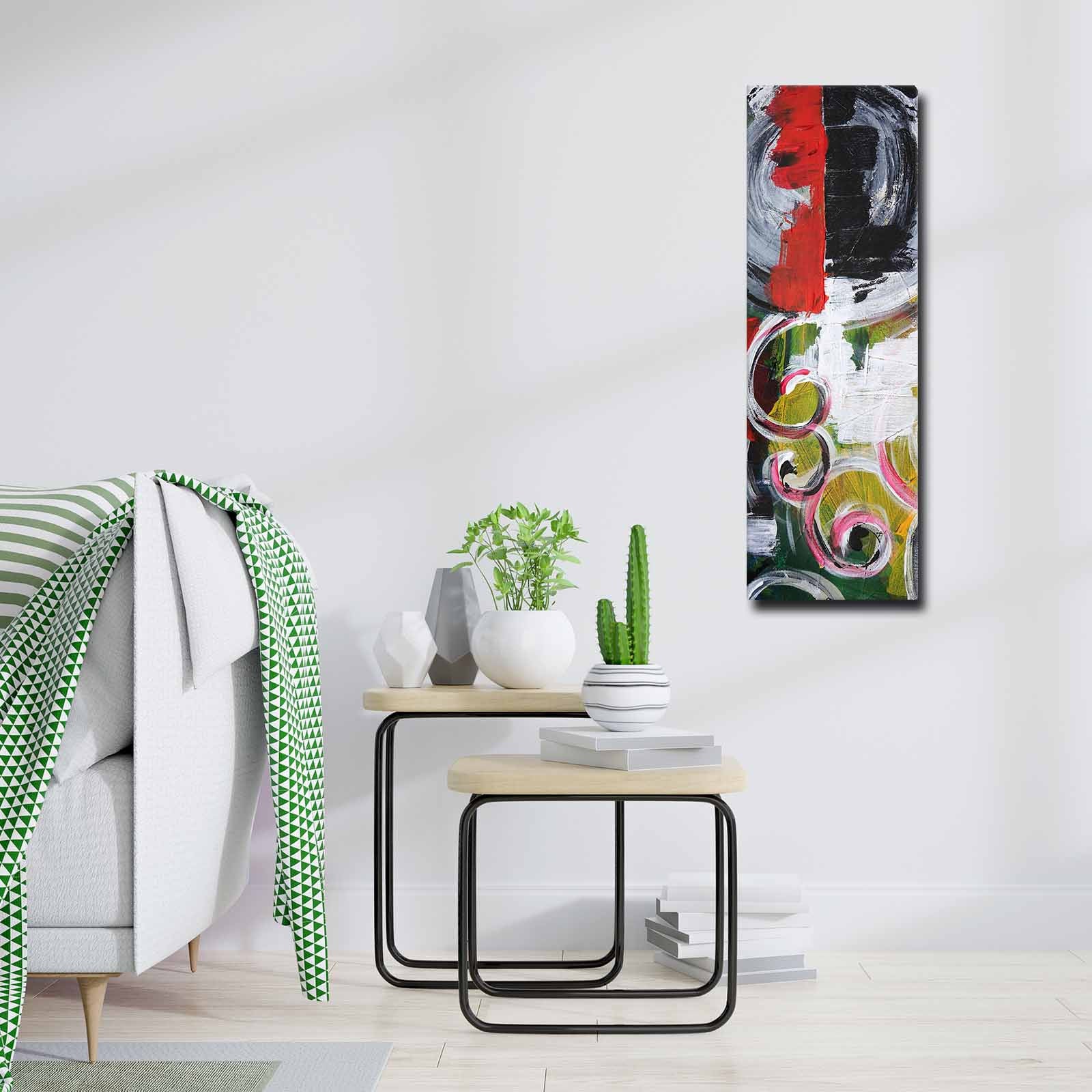 Quadro Decorativo em Tela Multicolor 30x90cm com Moldura de Pinho - Arte Moderna para Decoração de Interiores