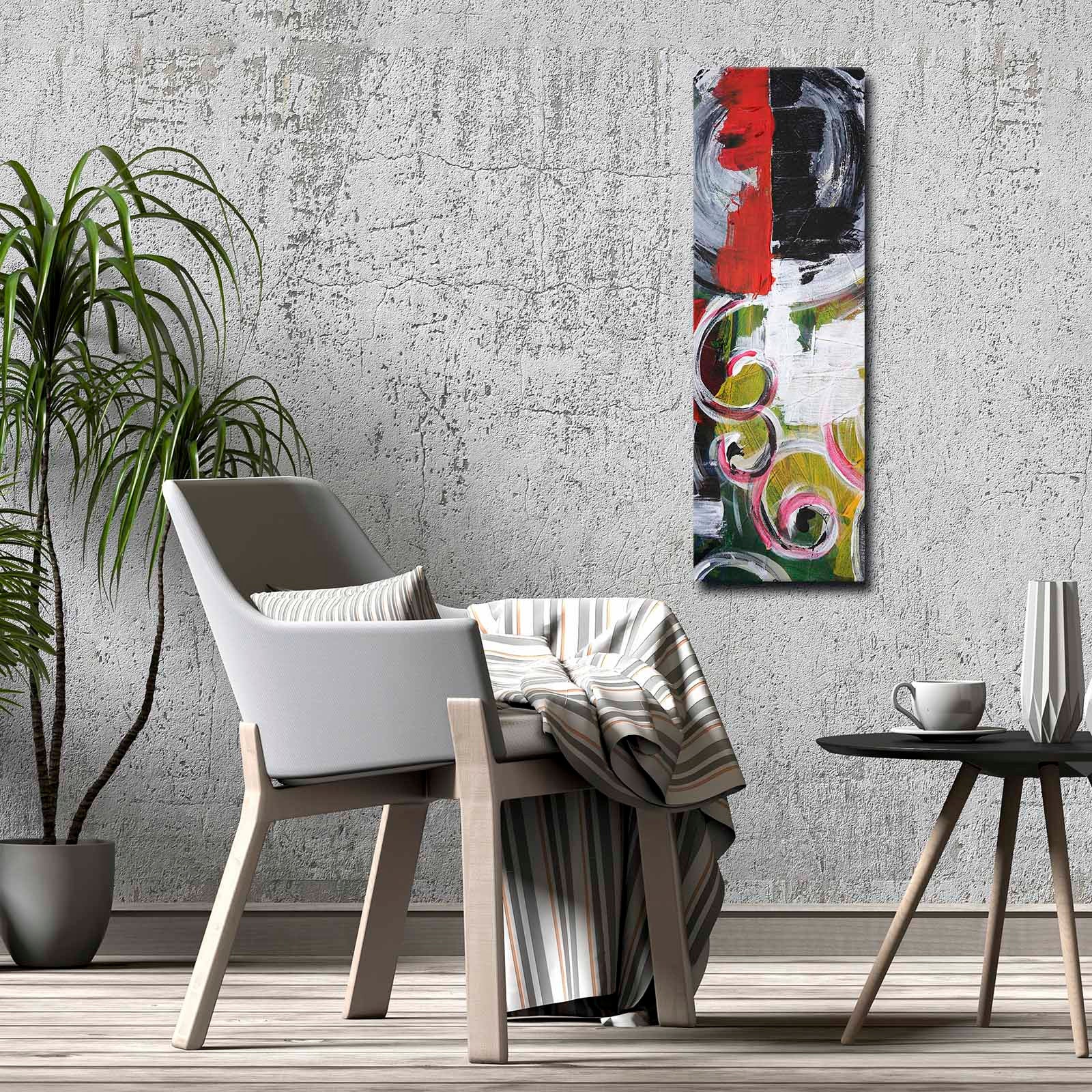 Quadro Decorativo em Tela Multicolor 30x90cm com Moldura de Pinho - Arte Moderna para Decoração de Interiores