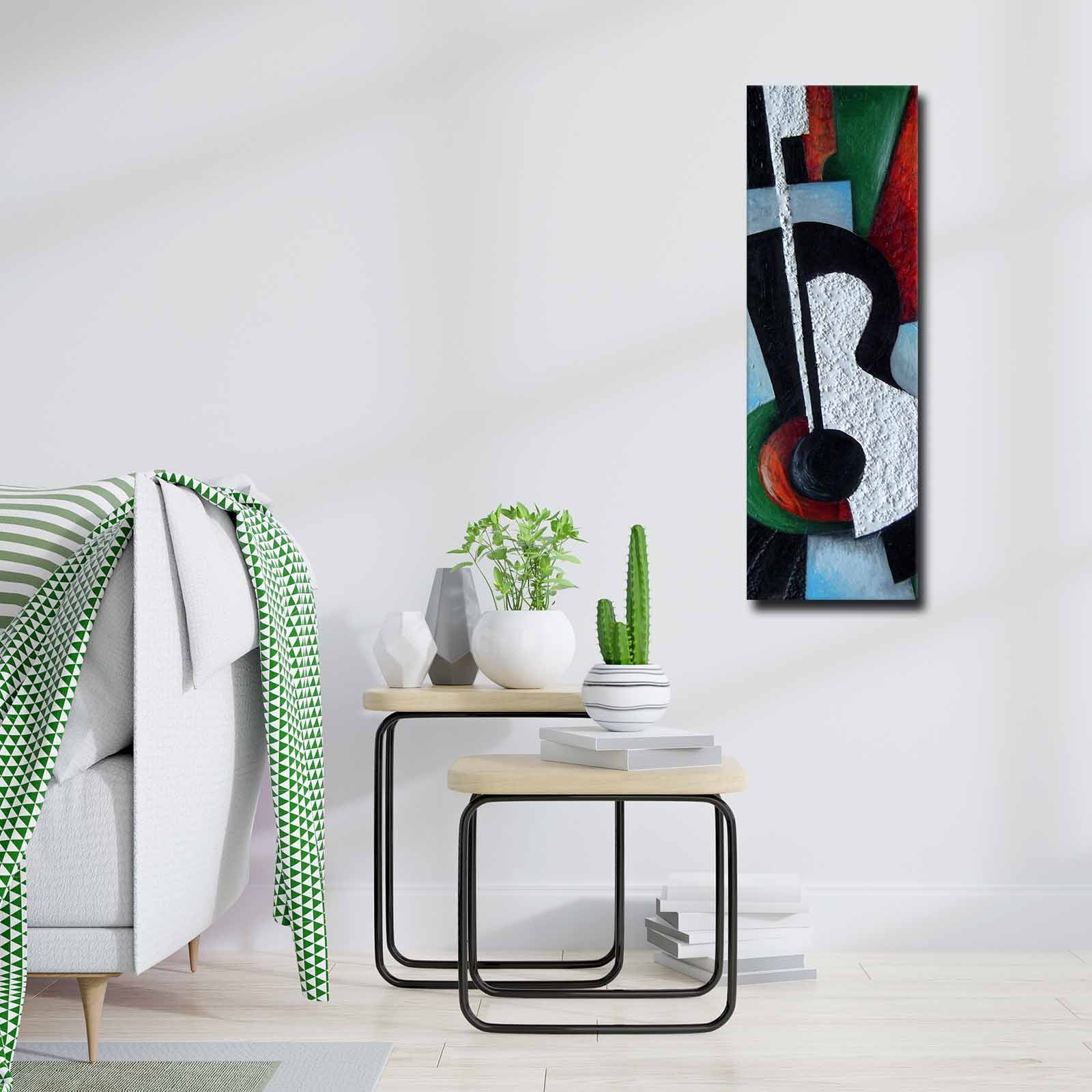 Quadro Decorativo em Tela Multicolor 30x90cm com Moldura de Pinho - Arte Moderna para Decoração de Interiores