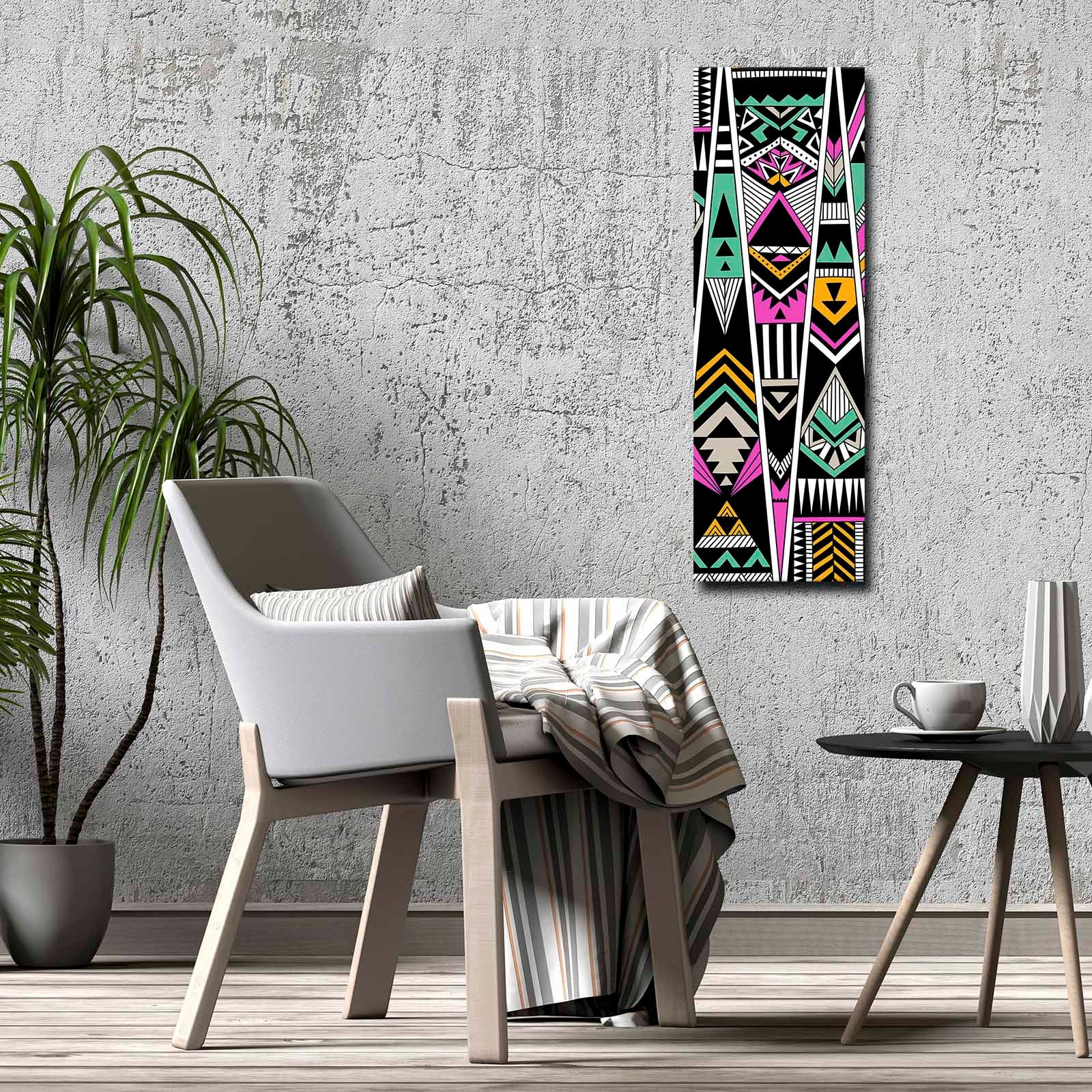 Quadro Decorativo em Tela Multicolor 30x90cm com Moldura de Pinho - Arte Moderna para Decoração de Interiores