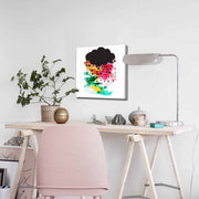 Quadro Decorativo em Tela 45x45cm - Pintura Multicolor com Moldura de Pinho Natural