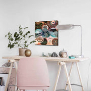 Quadro Decorativo em Tela 45x45cm - Pintura Multicolor com Moldura de Pinho Natural