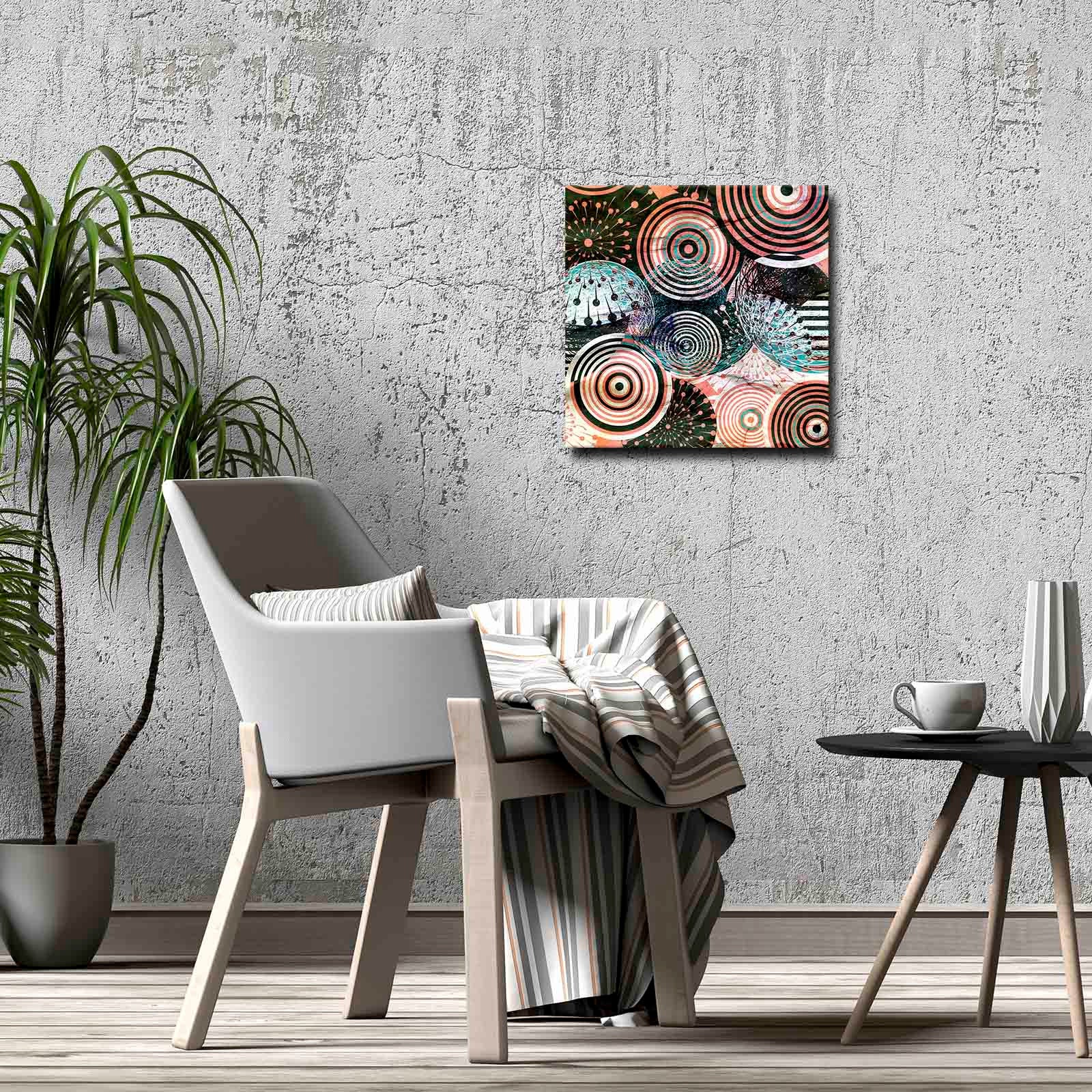 Quadro Decorativo em Tela 45x45cm - Pintura Multicolor com Moldura de Pinho Natural