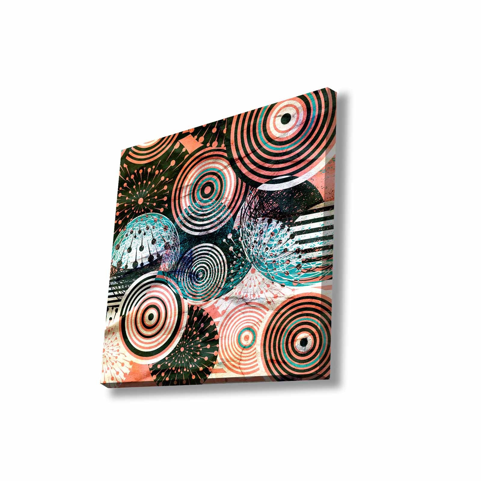 Quadro Decorativo em Tela 45x45cm - Pintura Multicolor com Moldura de Pinho Natural